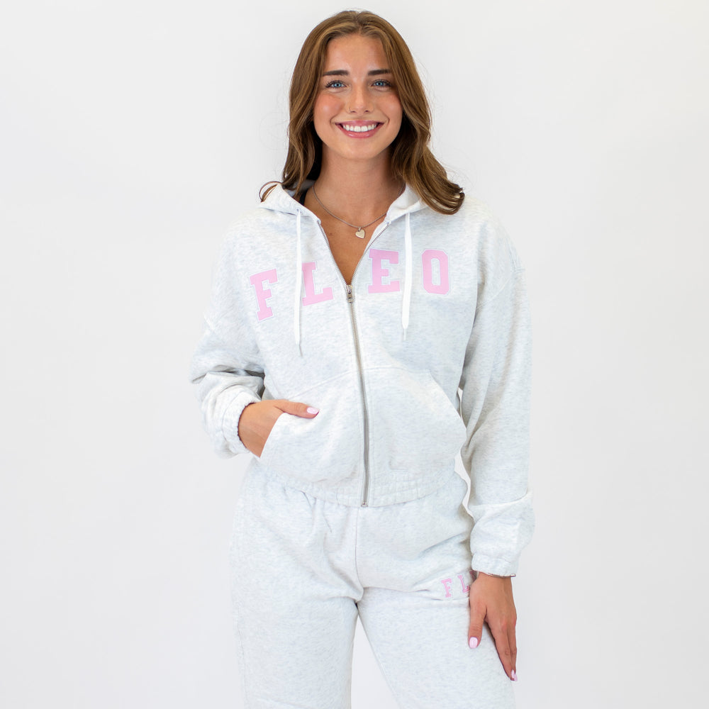 Crop Zip Hoodie Sweatshirt | Weekender | Heather White Gray