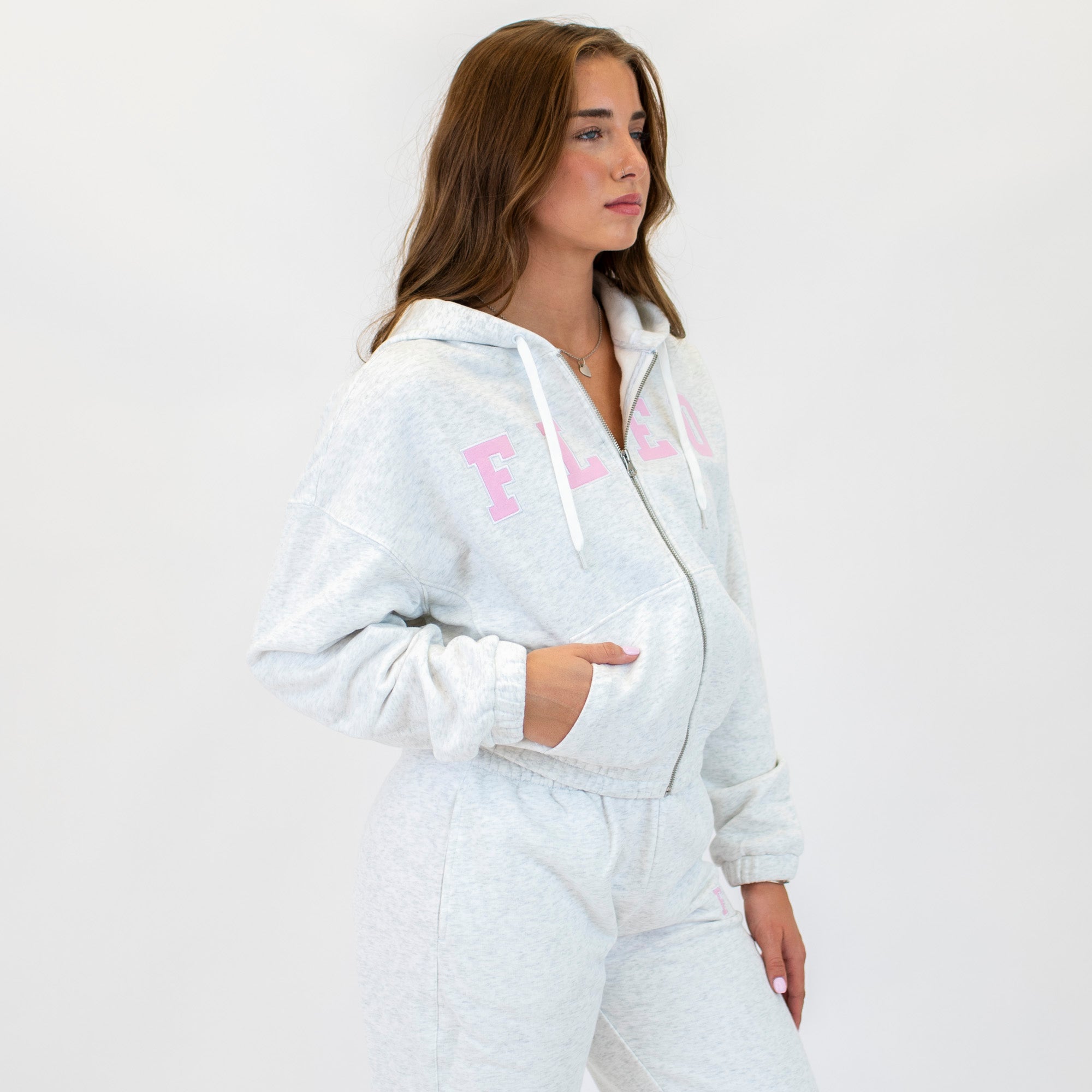 Crop Zip Hoodie Sweatshirt | Weekender | Heather White Gray