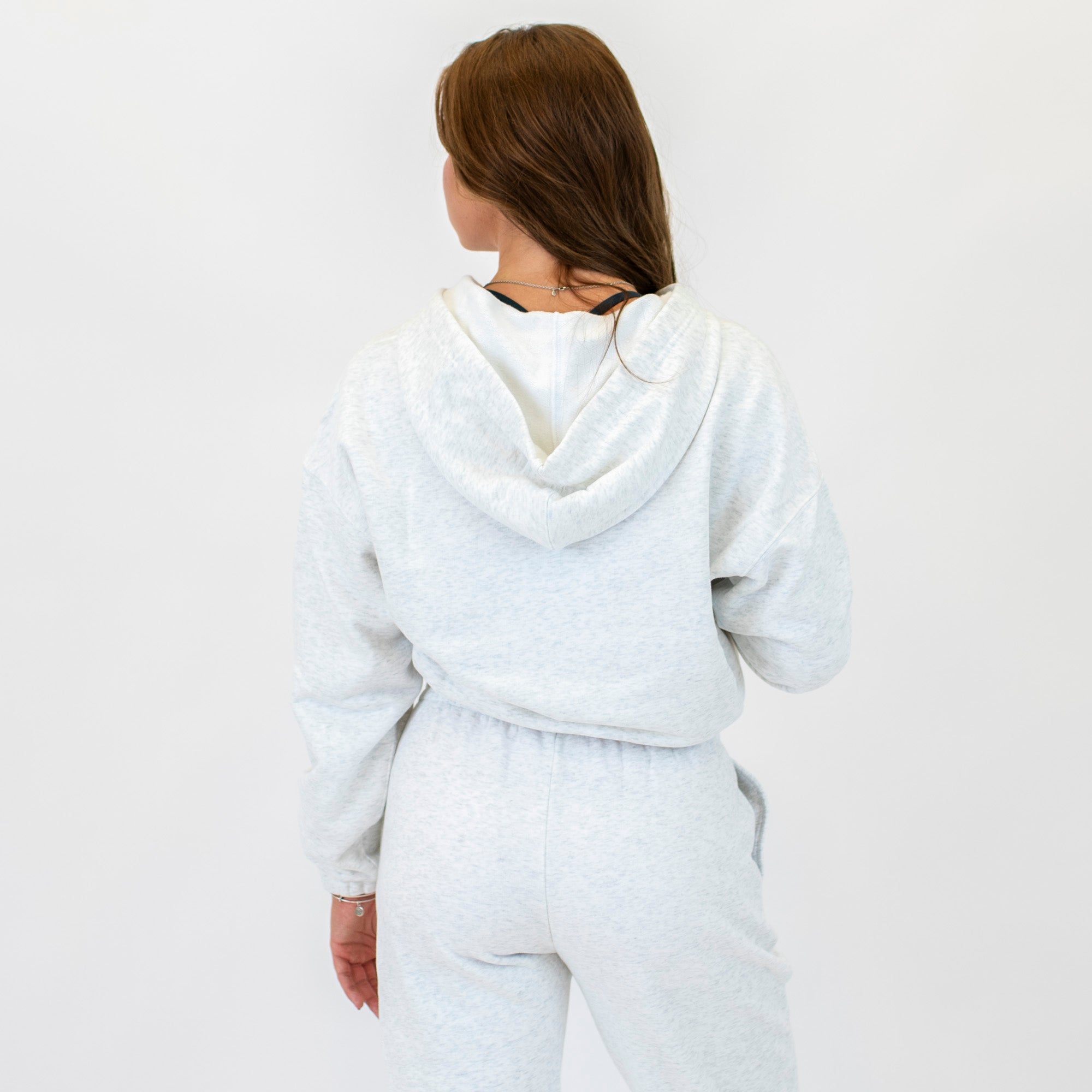 Crop Zip Hoodie Sweatshirt | Weekender | Heather White Gray