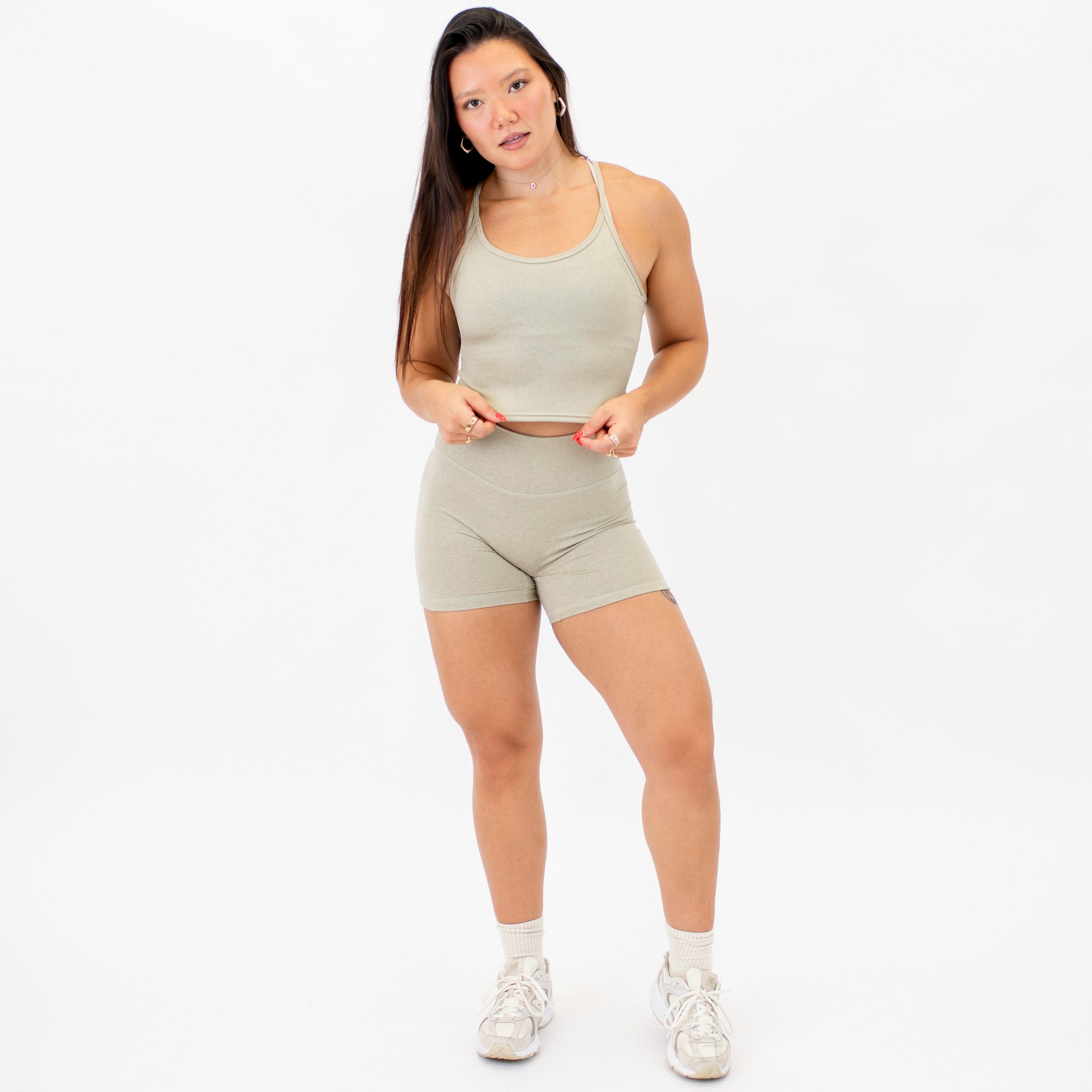 Heather Seneca Gray No Front Seam High Rise Spandex Shorts