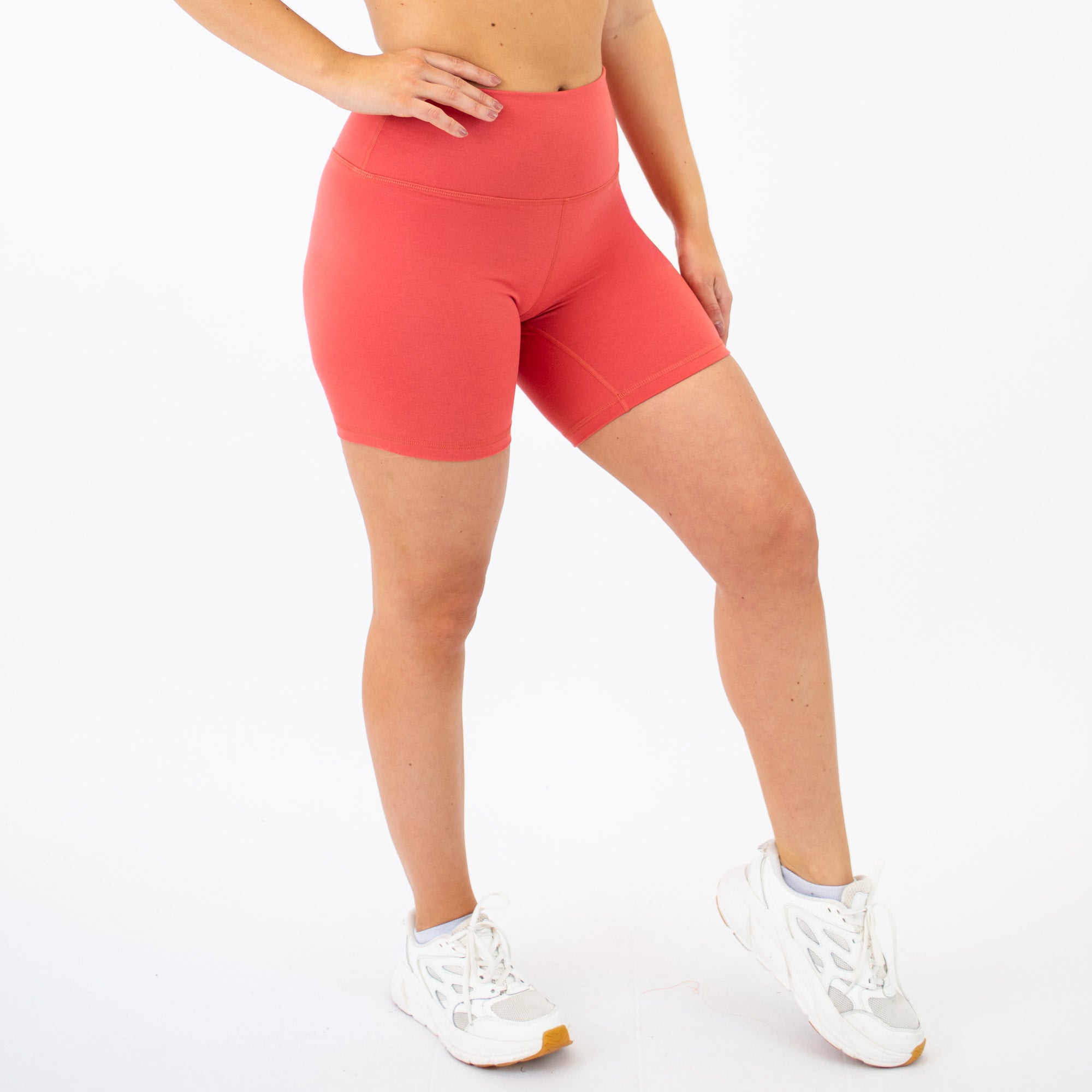 Heather Coral Blush High Rise Biker Spandex Shorts