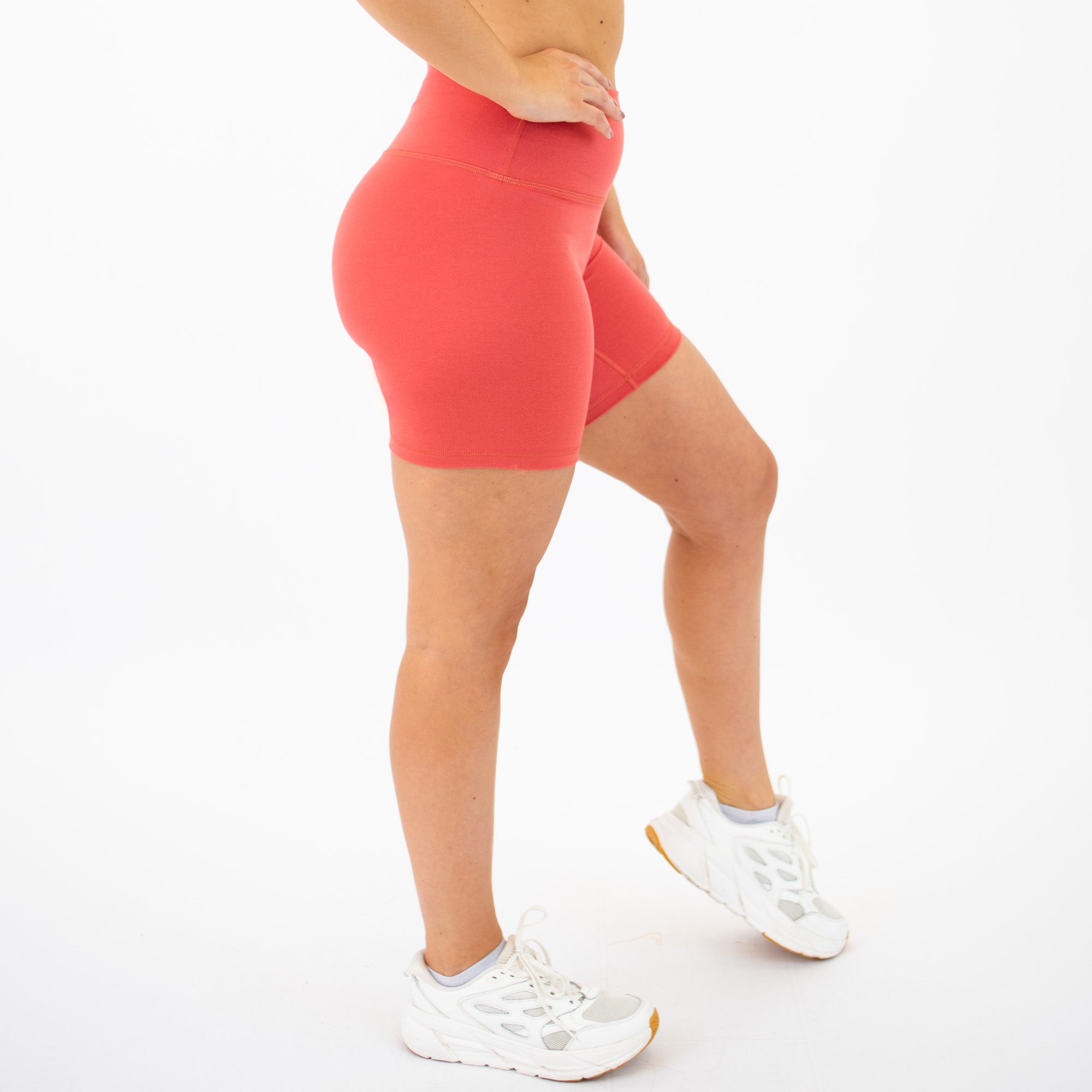 Heather Coral Blush High Rise Biker Spandex Shorts