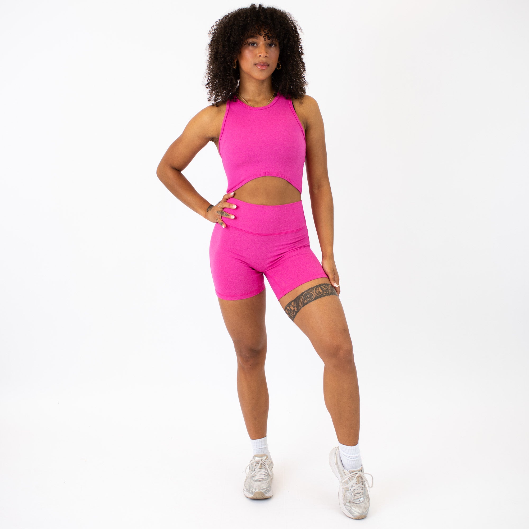 Heather Electric Raspberry No Front Seam High Rise Spandex Shorts