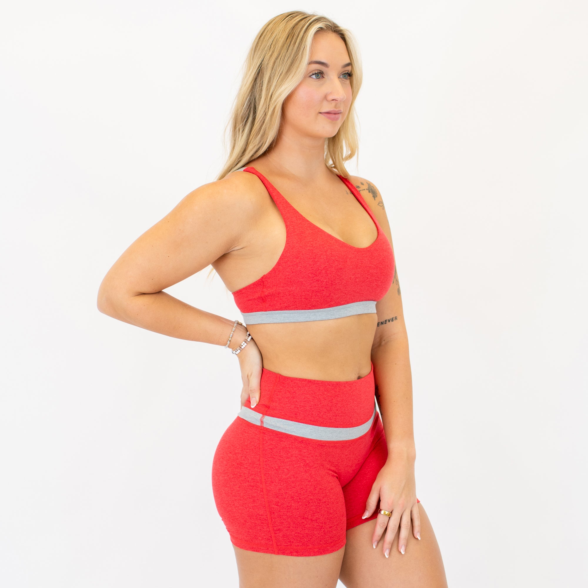 Lexi Sports Bra - Heather Lollipop and Heather Light Gray -4