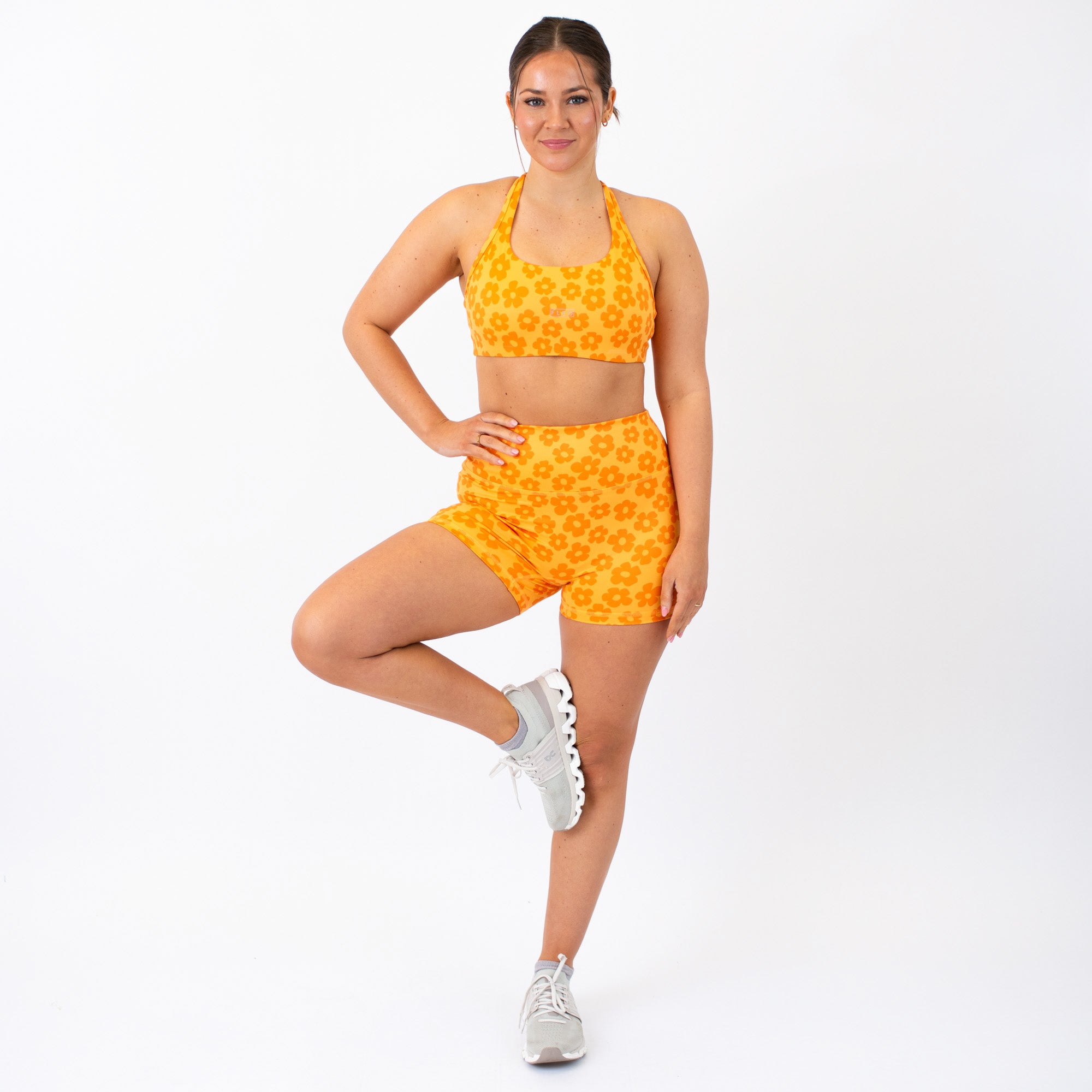 Orange Daisy No Front Seam High Rise Spandex Shorts