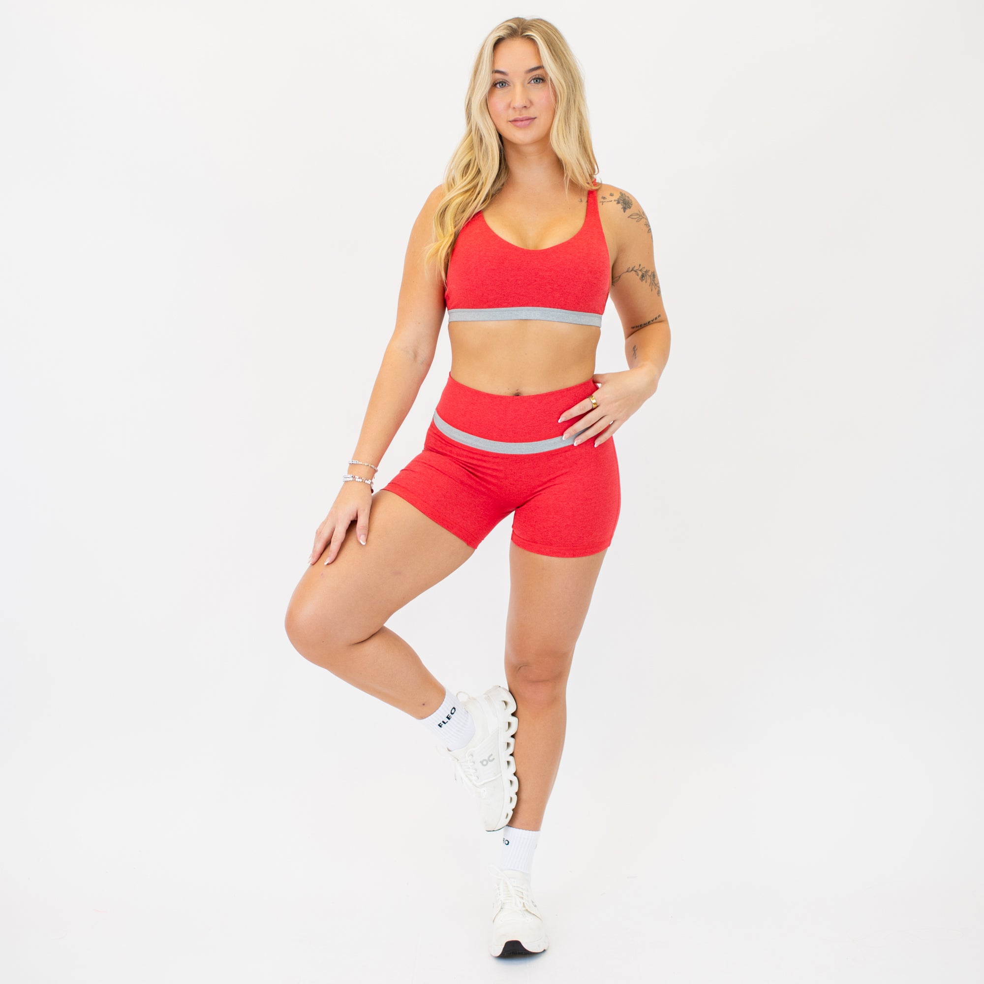 Heather Lollipop and Light Gray Double Take Spandex Shorts -3