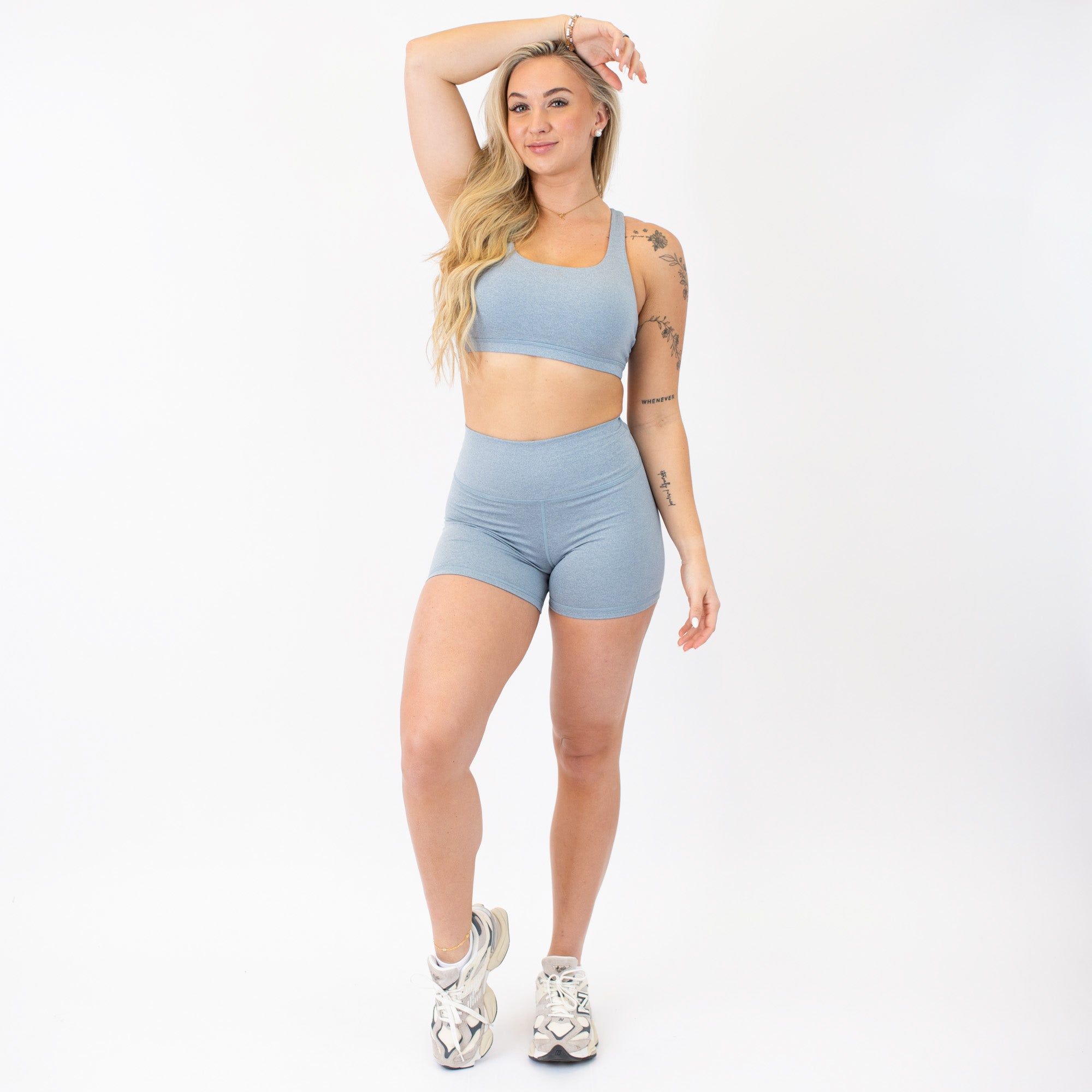 Heather Calm Blue - Isla Scoop Neck Sports Bra