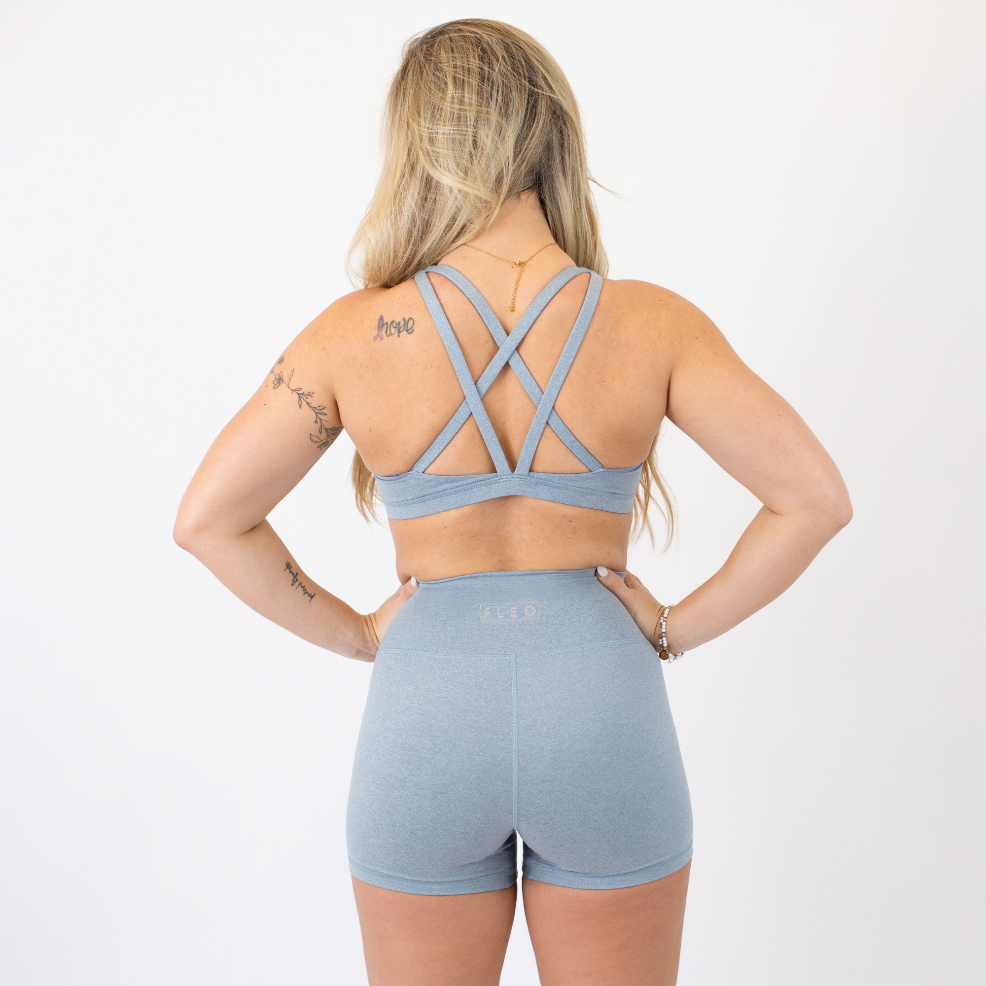 Heather Calm Blue - Isla Scoop Neck Sports Bra