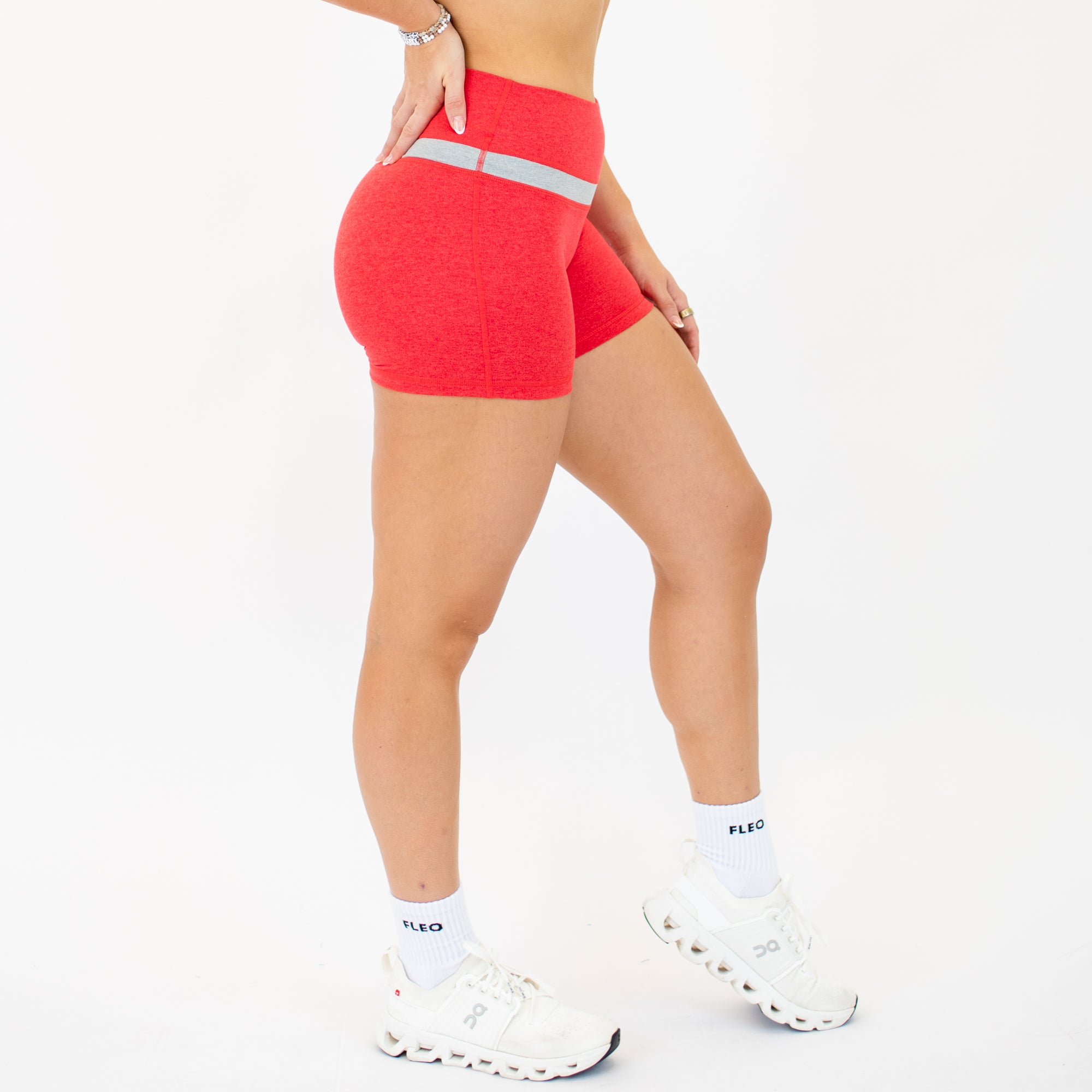 Heather Lollipop and Light Gray Double Take Spandex Shorts -5