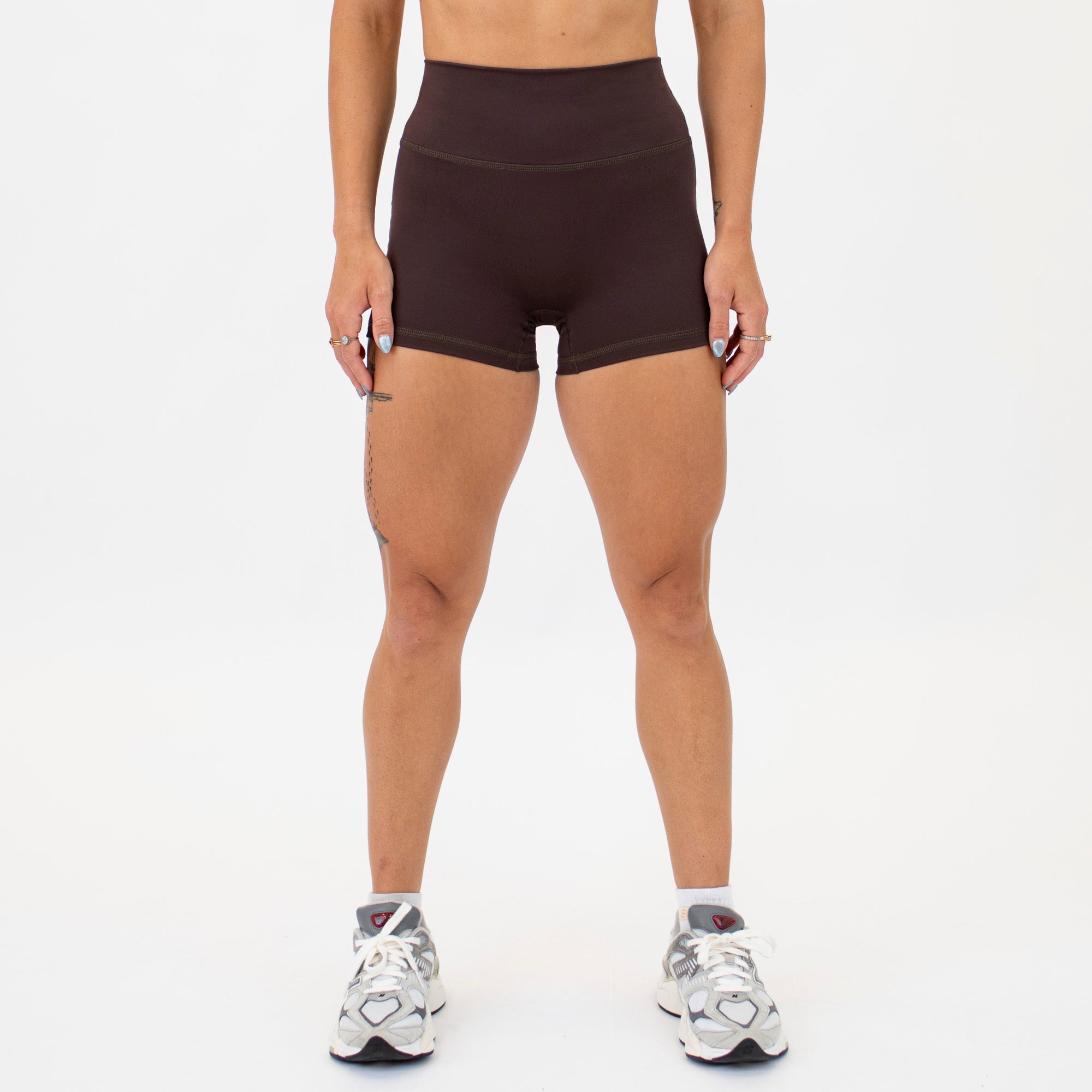 Chocolate No Front Seam High Rise Spandex Shorts
