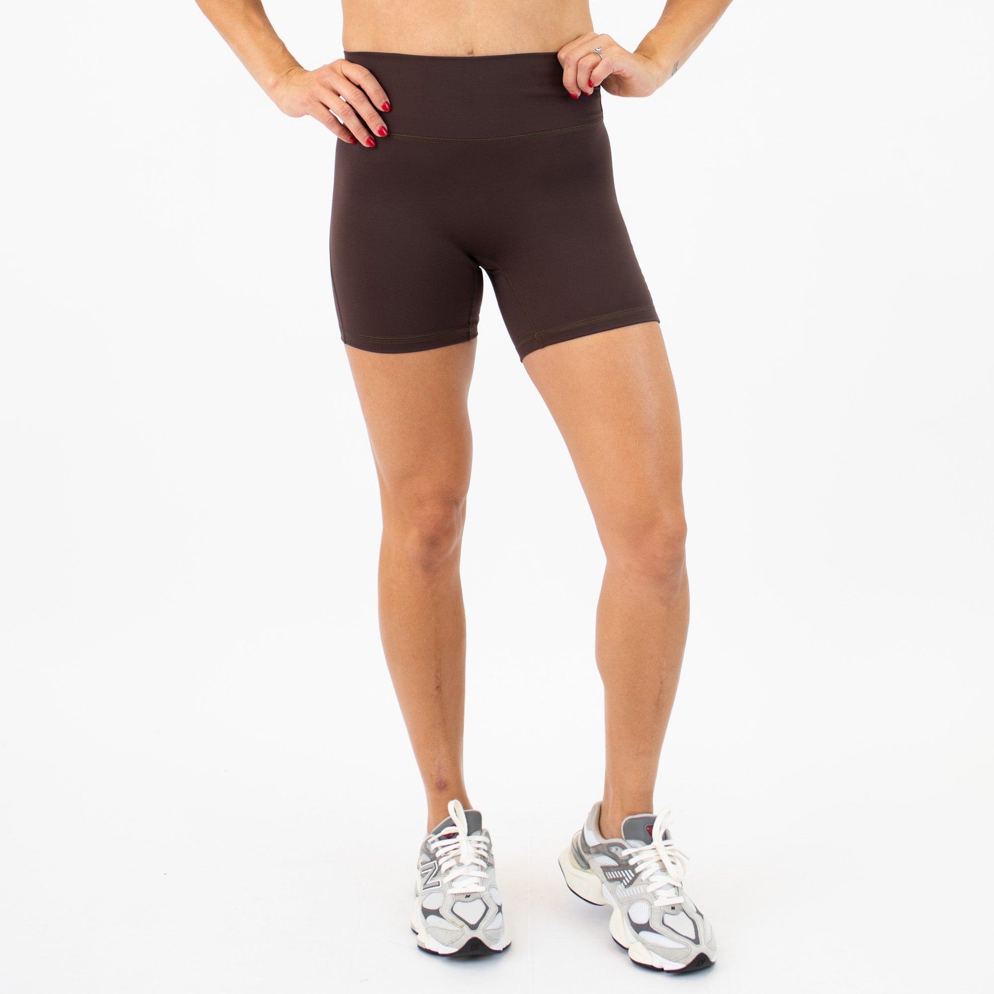 Chocolate No Front Seam High Rise Spandex Shorts