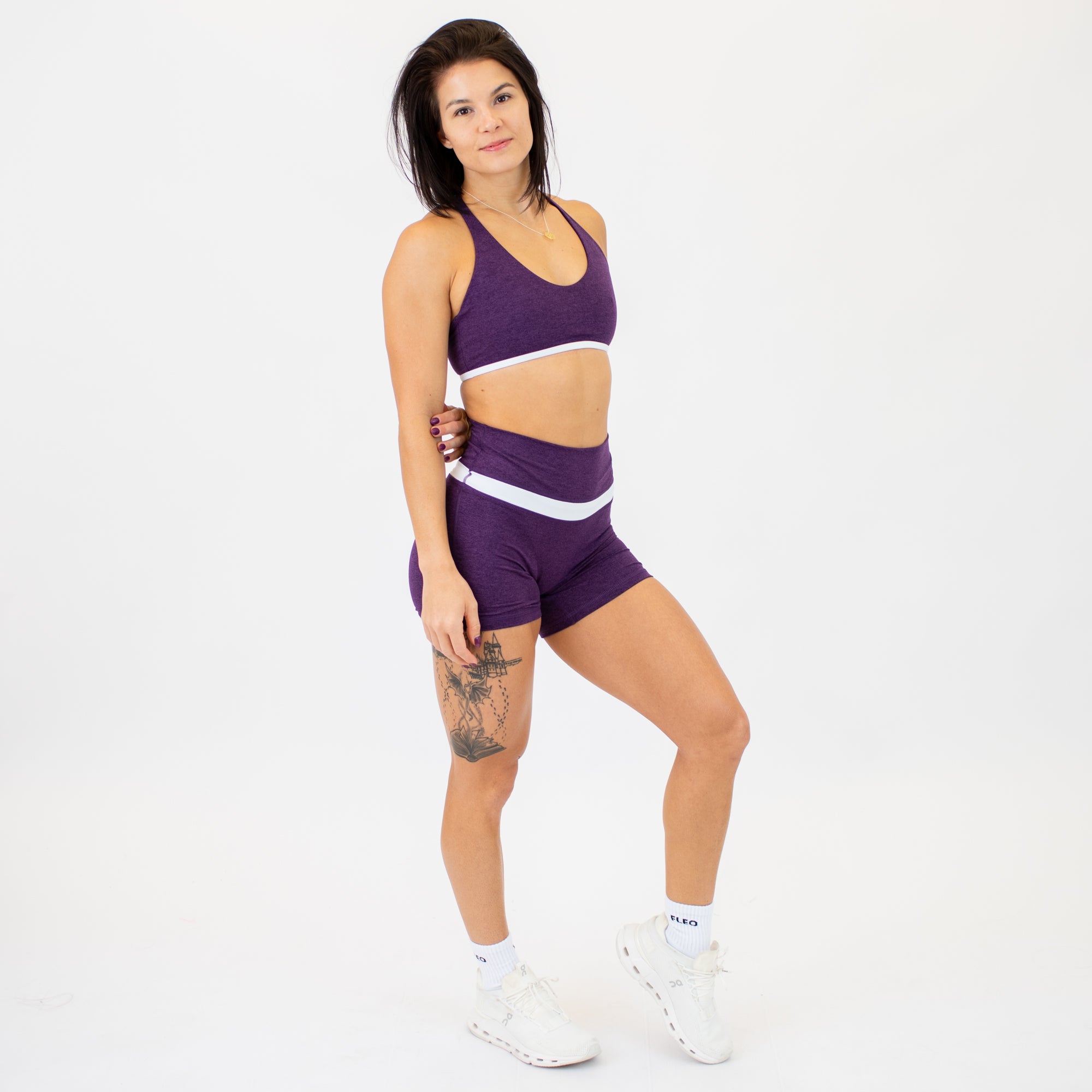 Logan V Neck Bralette - Heather Blackberry and white -3