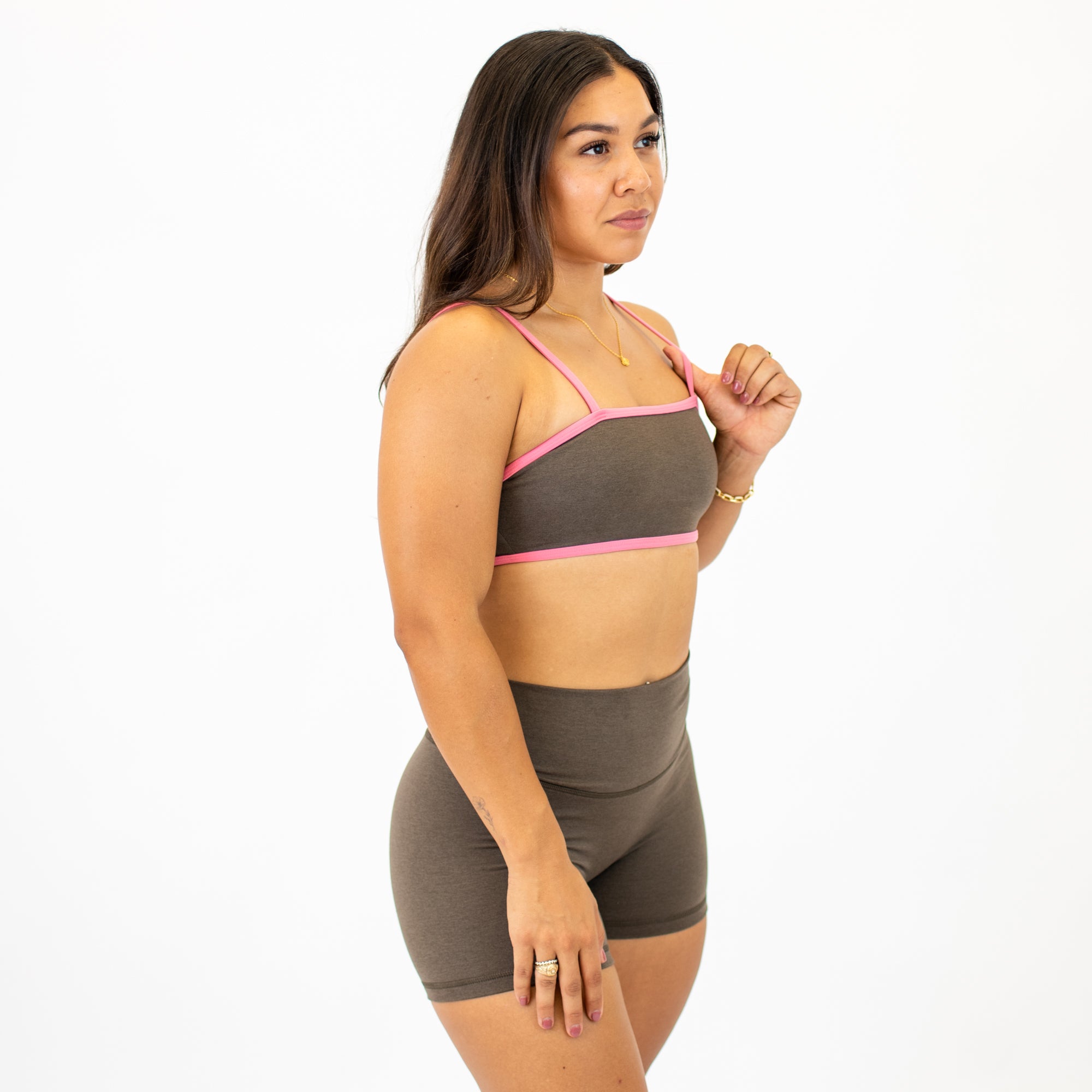 Heather Mocha + Rosy Future Bandeau Sports Bra -3