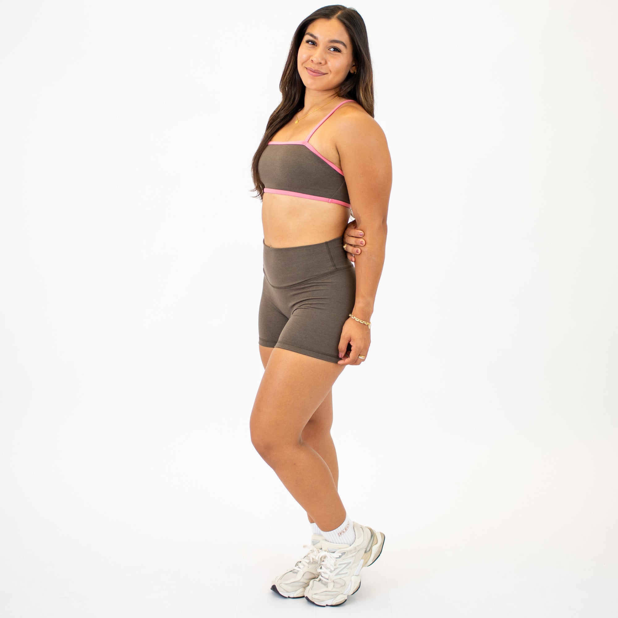 Heather Mocha No Front Seam High Rise Spandex Shorts -3