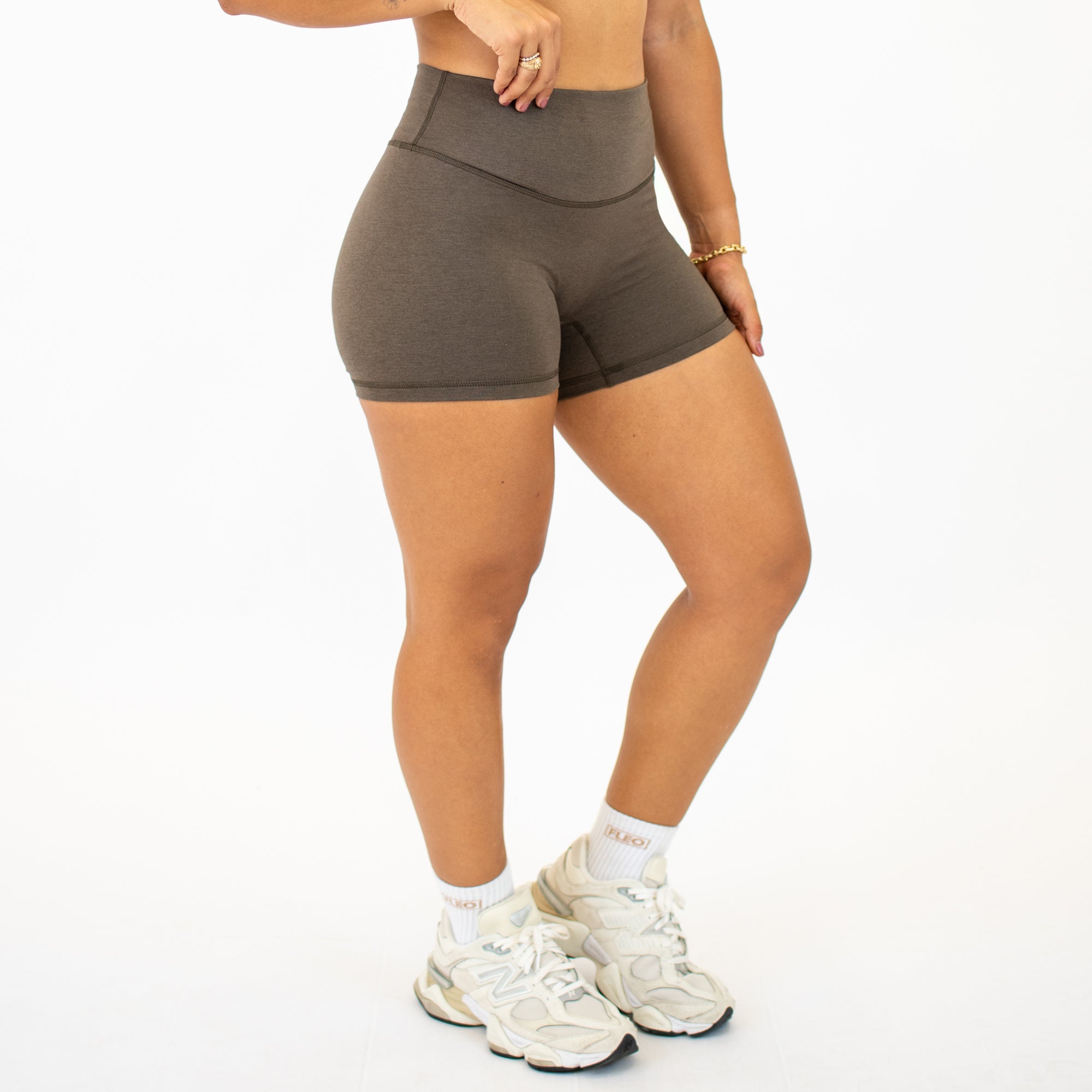 Heather Mocha No Front Seam High Rise Spandex Shorts -4