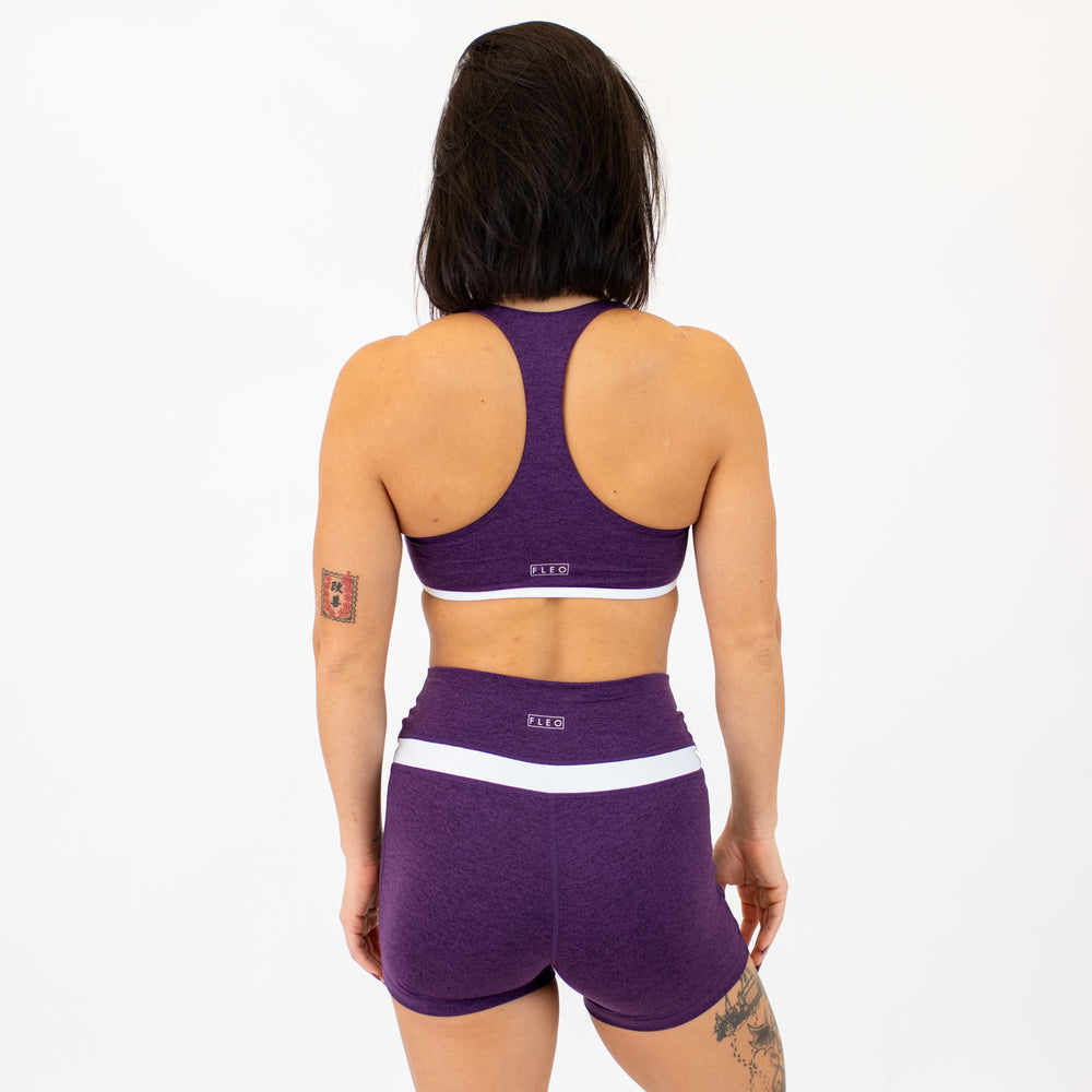 Logan V Neck Bralette - Heather Blackberry and white -2