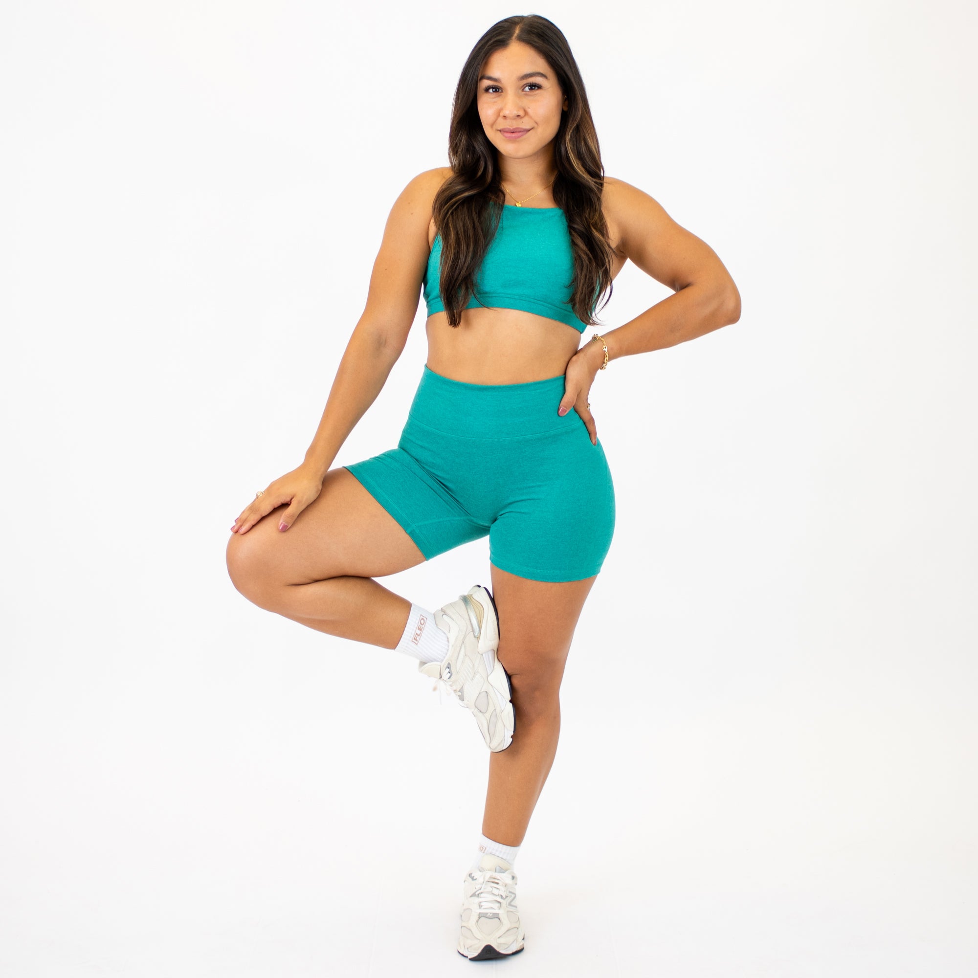 Heather Porcelain No Front Seam High Rise Spandex Shorts -3