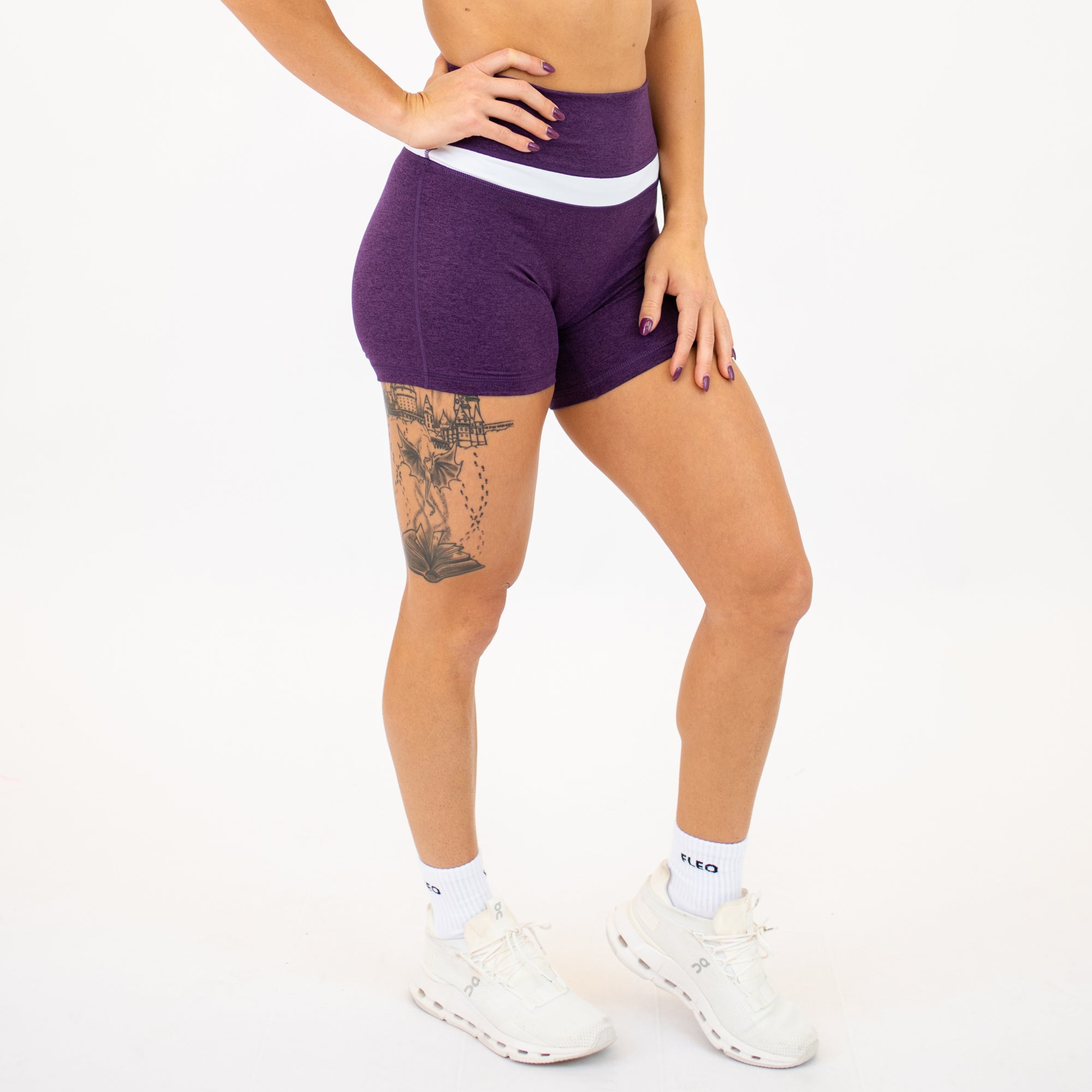 Heather Blackberry and White Double Take Spandex Shorts -4