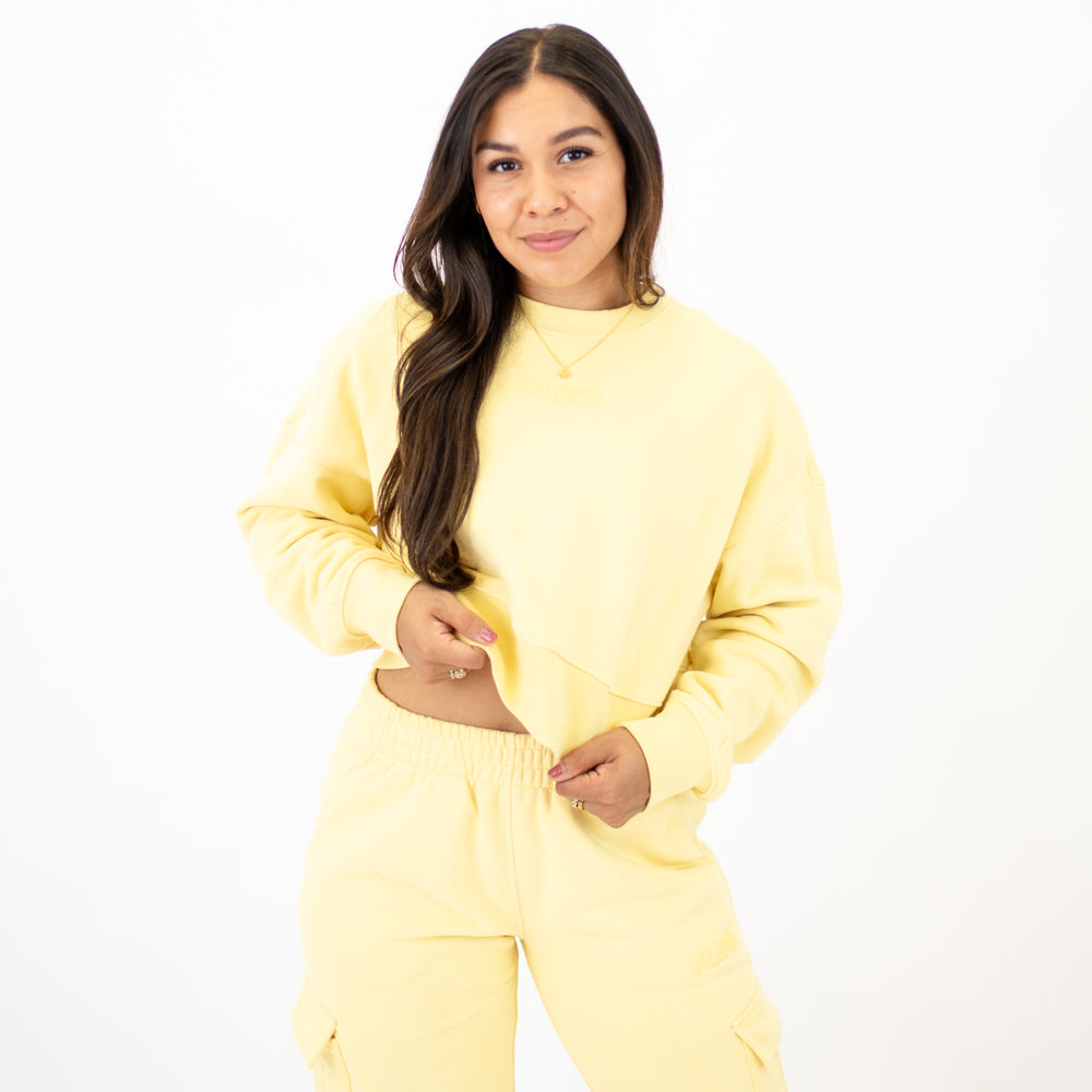 Affinity Crop Crewneck Sweatshirt - Pastel Yellow -1