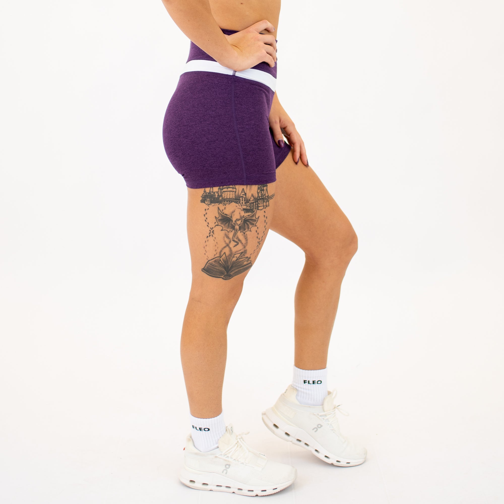 Heather Blackberry and White Double Take Spandex Shorts -5