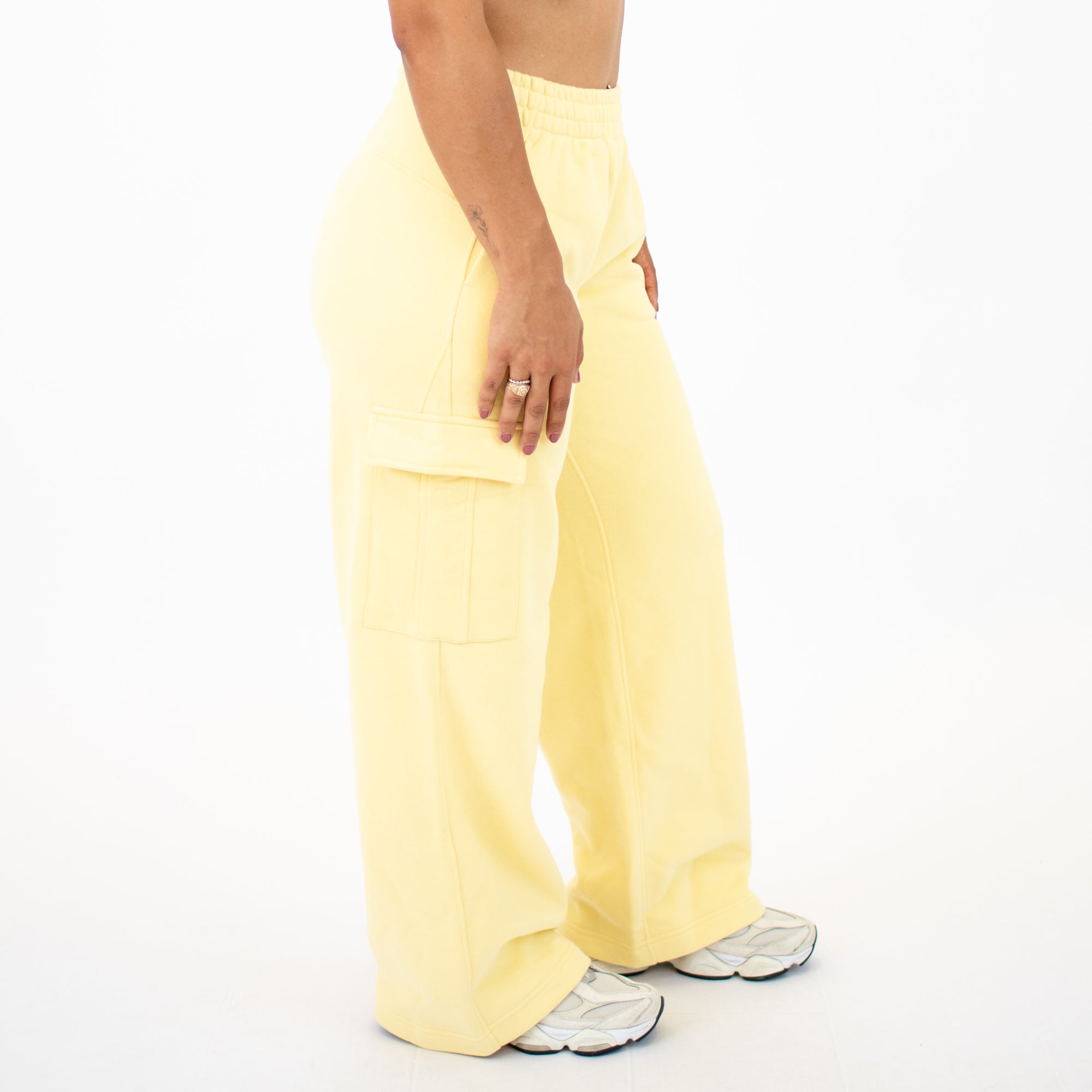 Cargo Wide Leg Sweatpant - Pastel Yellow -5