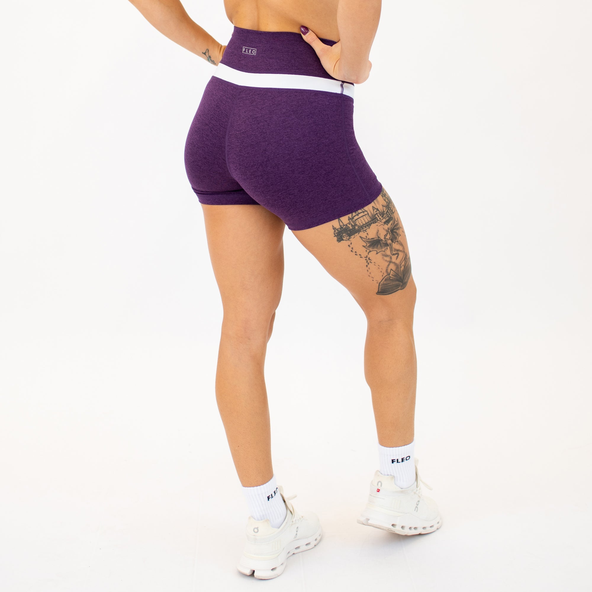 Heather Blackberry and White Double Take Spandex Shorts -2
