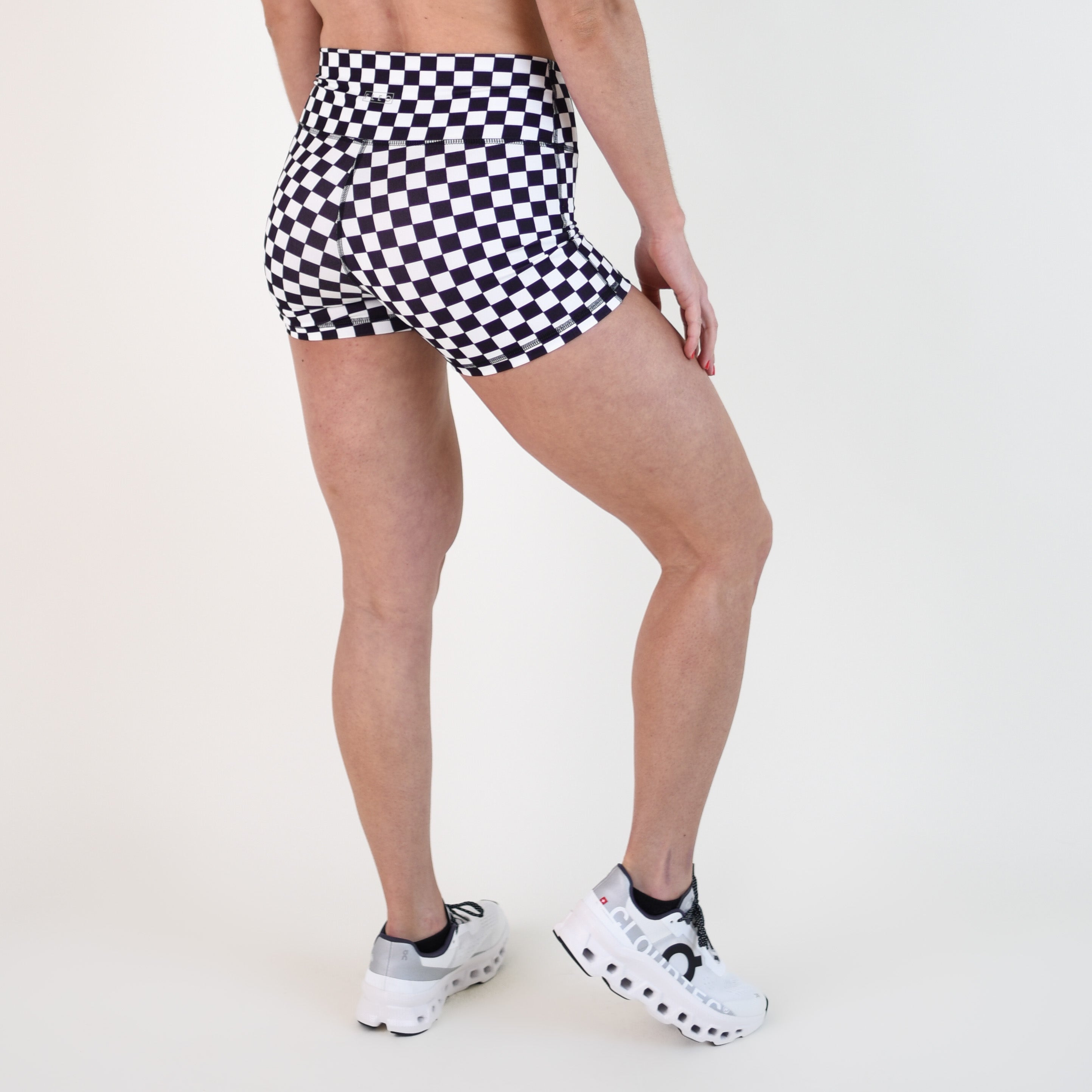 Black White Check No Front Seam High Rise Spandex Shorts