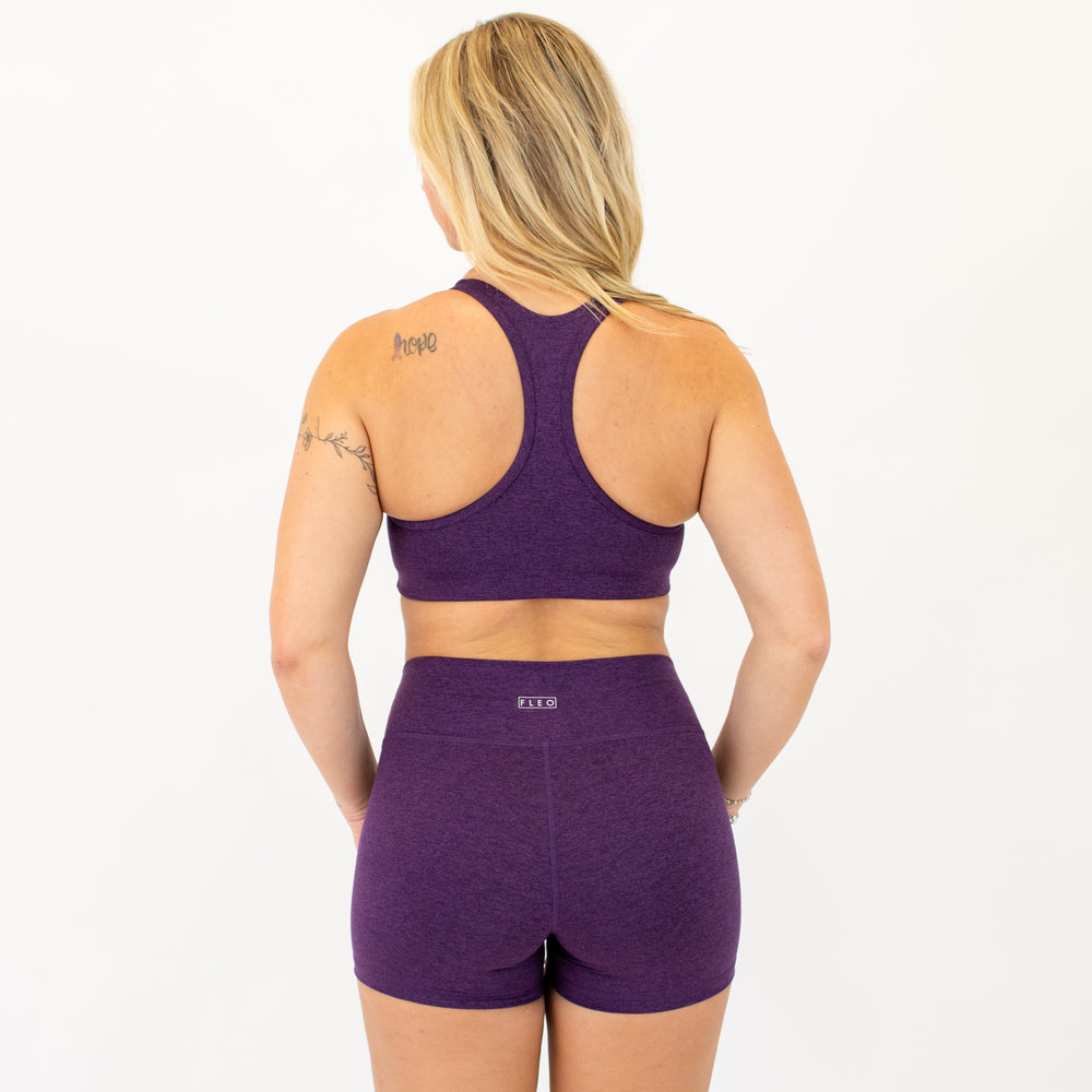 Racerback Sports Bra - Sage in Heather Blackberry -2