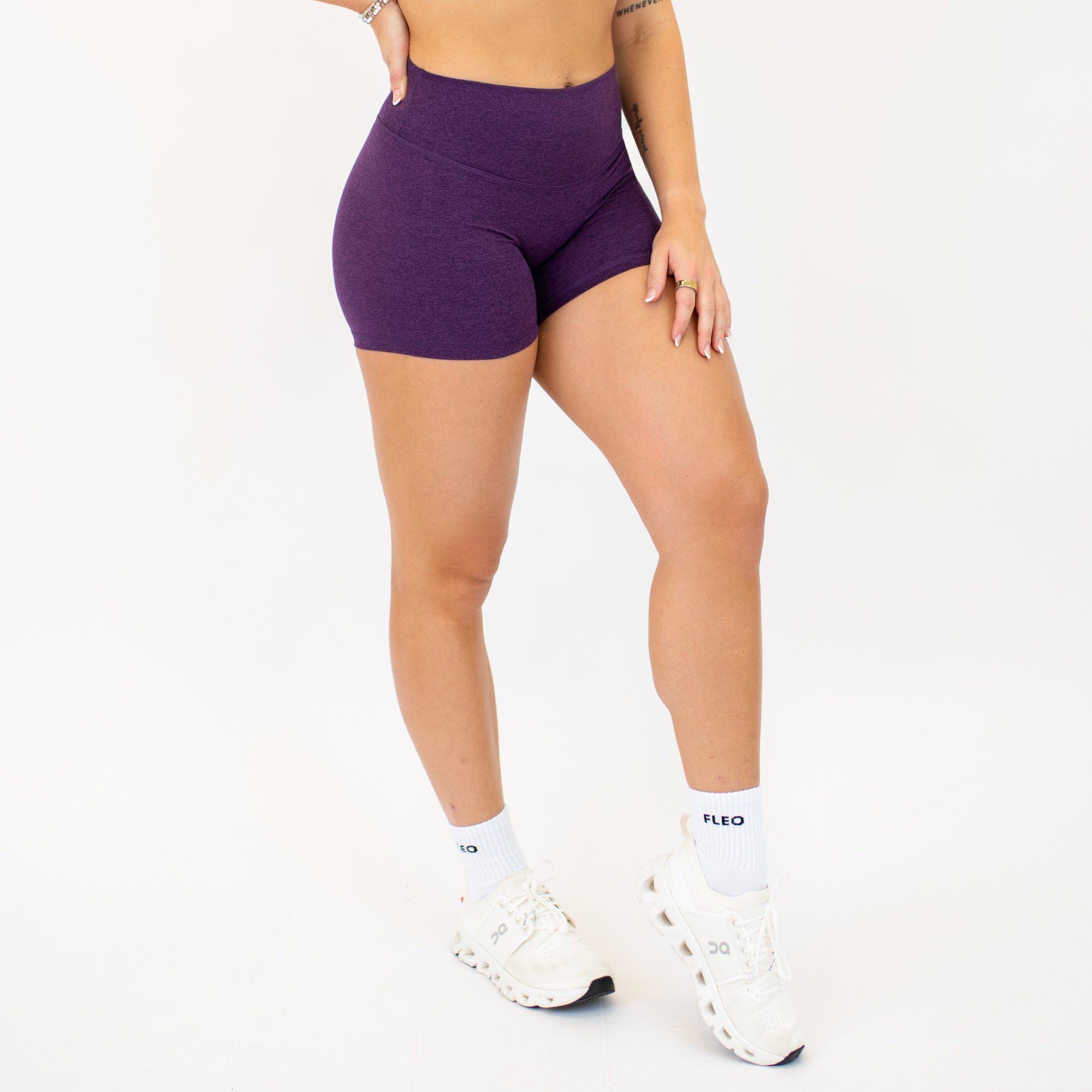 Heather Blackberry No Front Seam High Rise Spandex Shorts -4