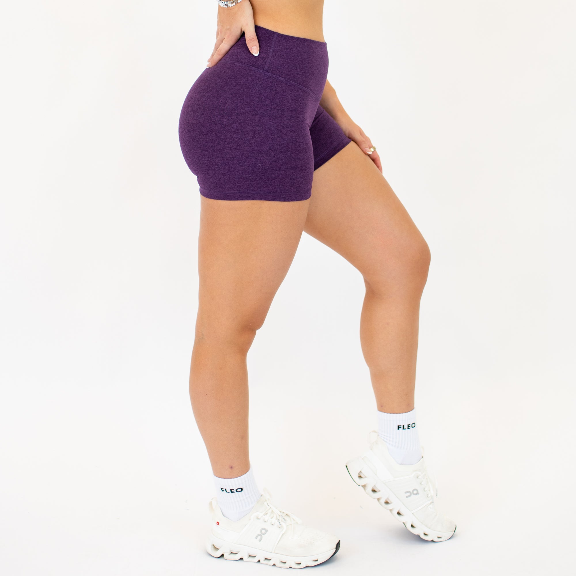 Heather Blackberry No Front Seam High Rise Spandex Shorts -5