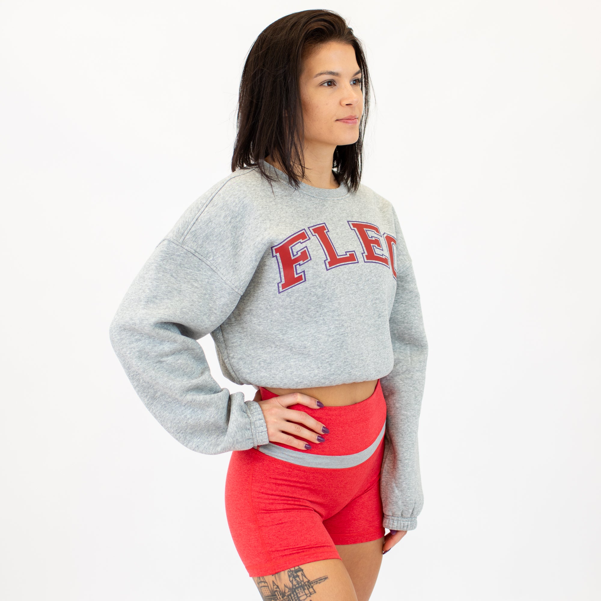 Boyfriend Crop Crewneck Sweatshirt - Heather Gray -4
