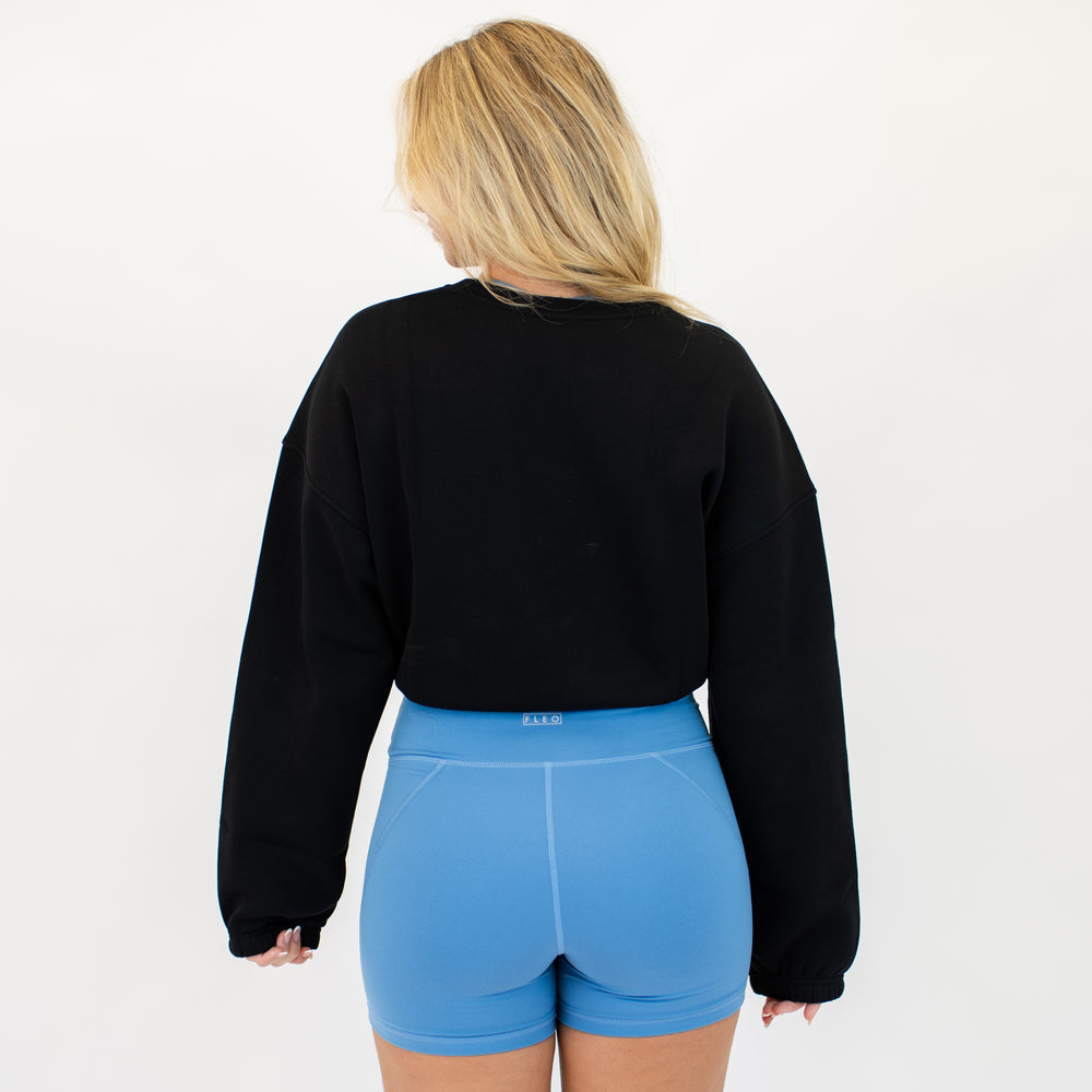 Boyfriend Crop Crewneck Sweatshirt - Black -2