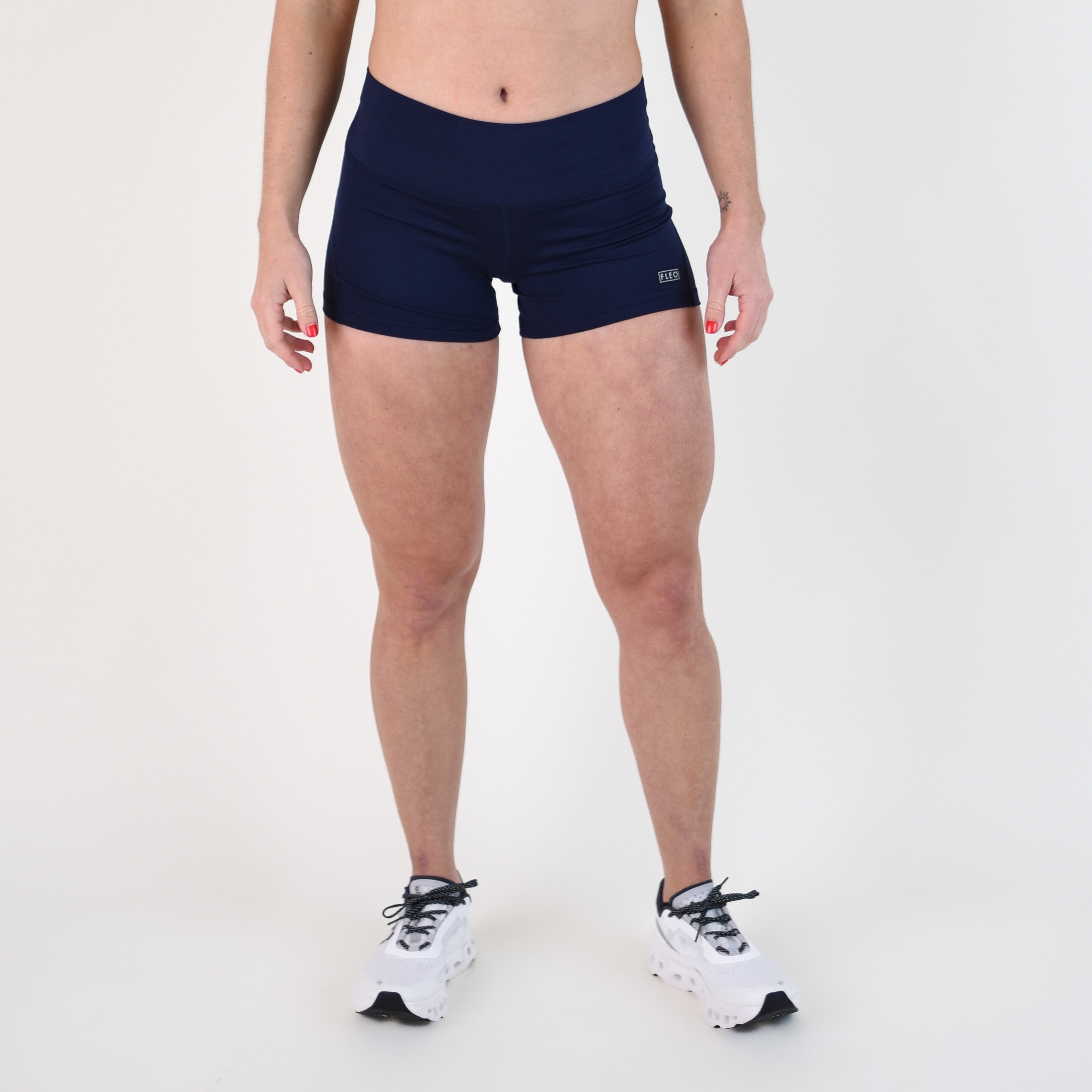 Classic Navy Mid Rise Contour Training Shorts For Women