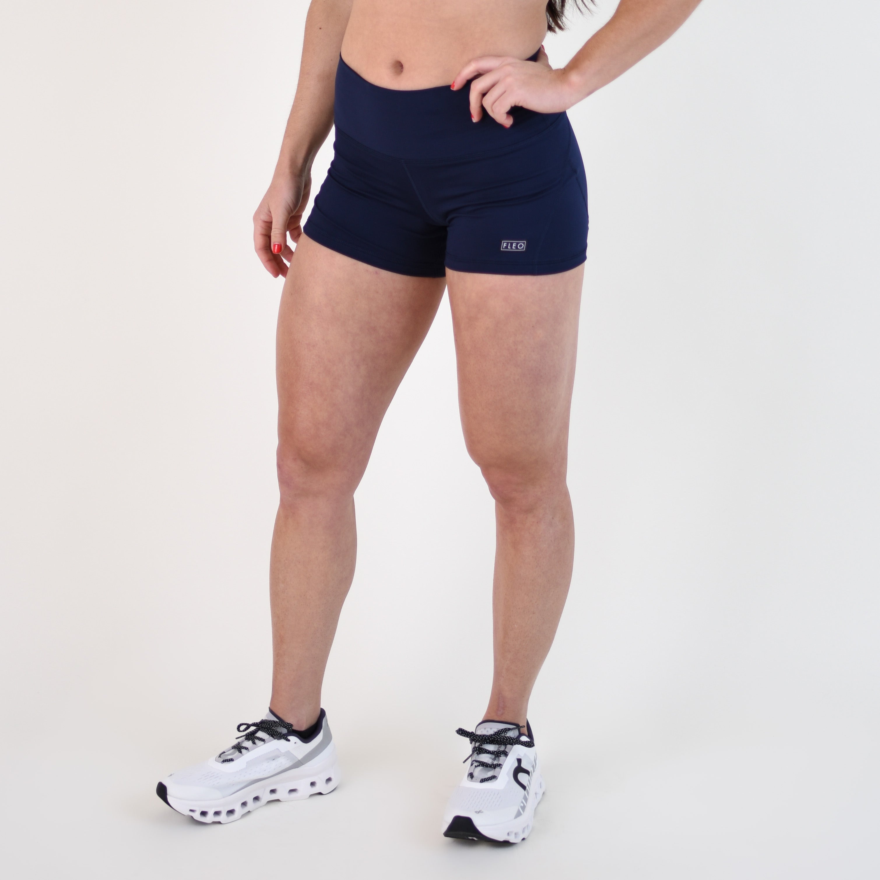 Classic Navy Mid Rise Contour Training Shorts For Women