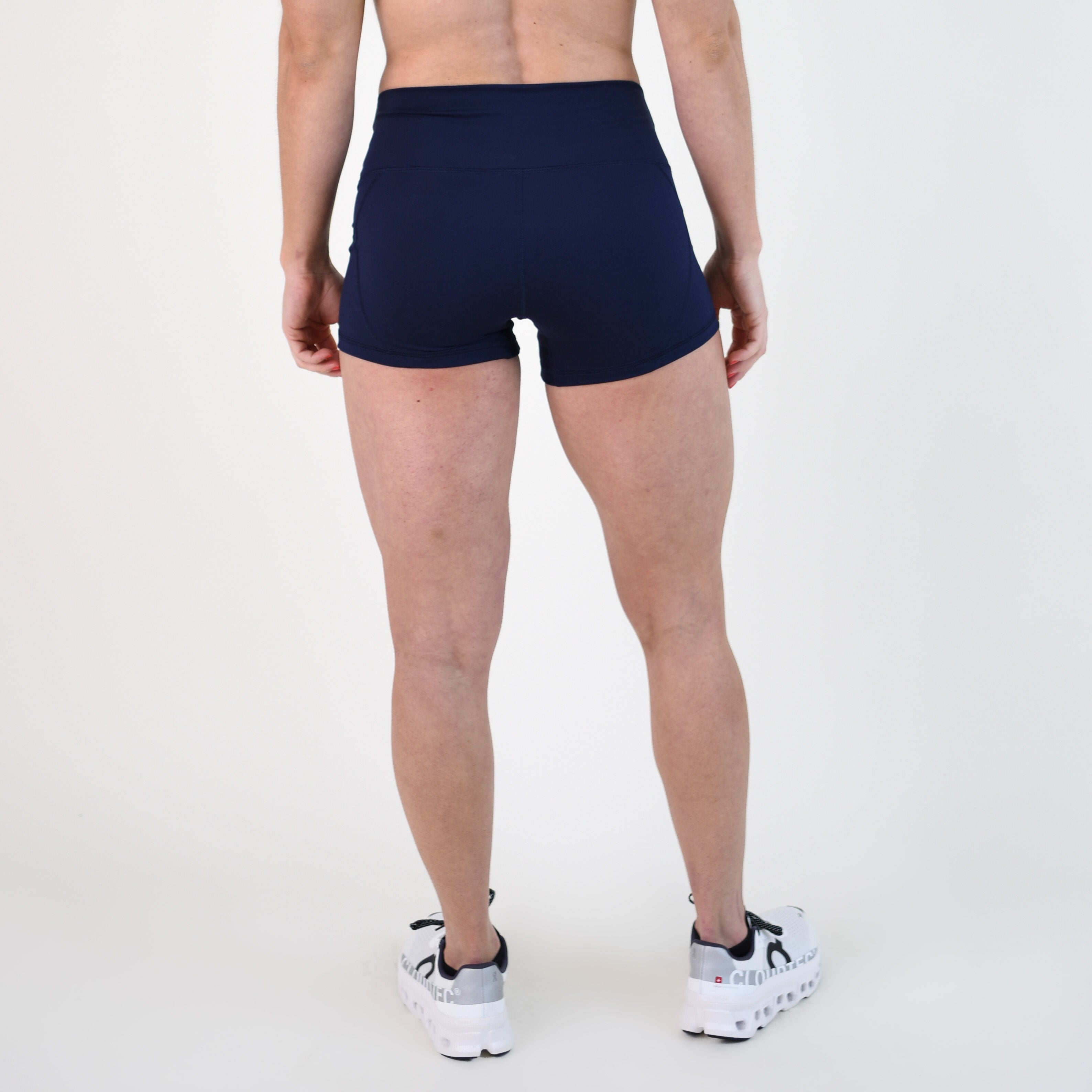 Classic Navy Mid Rise Contour Training Shorts For Women