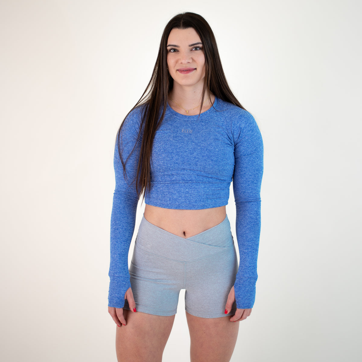 Heather Blue Women's Long Sleeve Shirt - Cropped - Foundation — FLEO