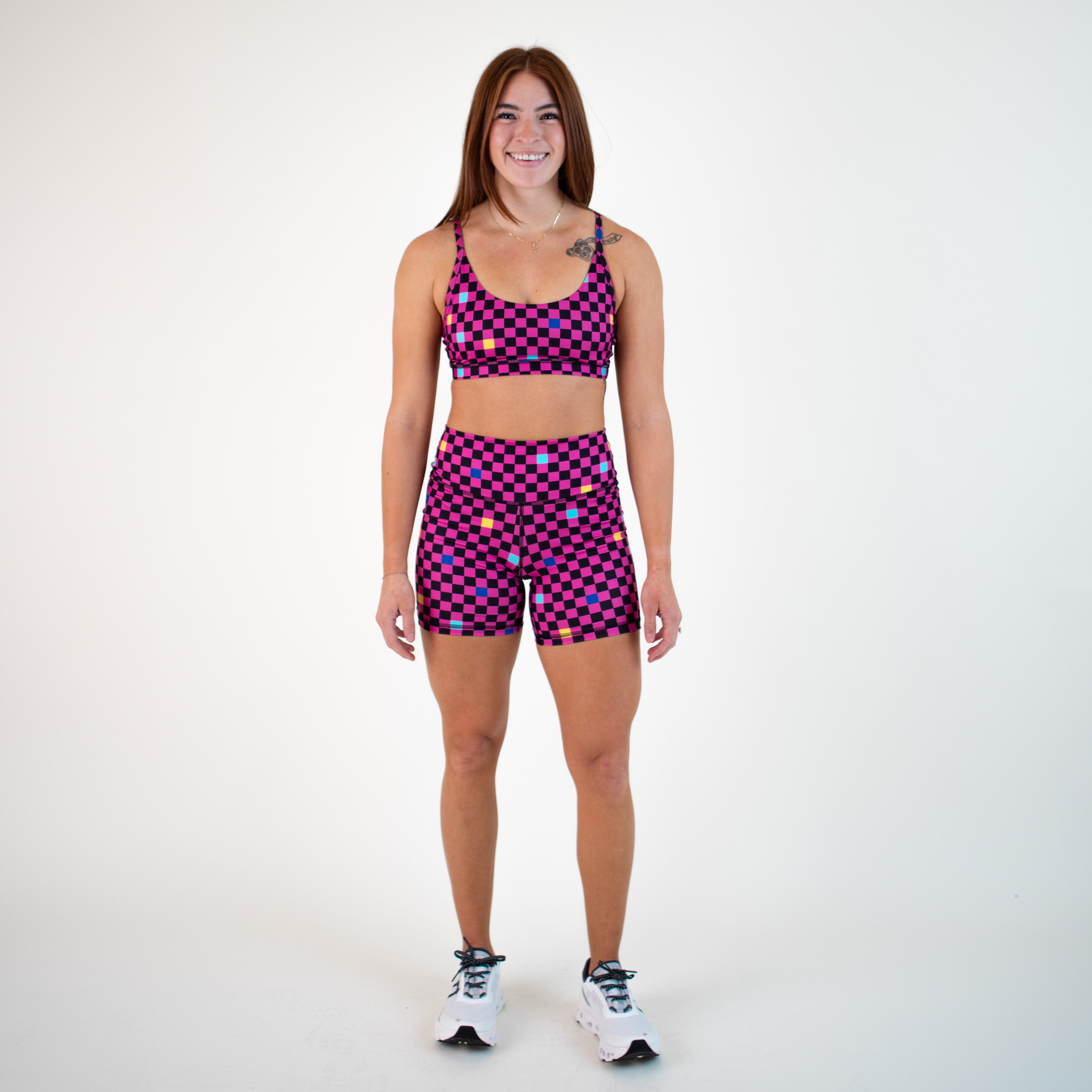 Pink Checkered Racerback Sports Bra - Cami