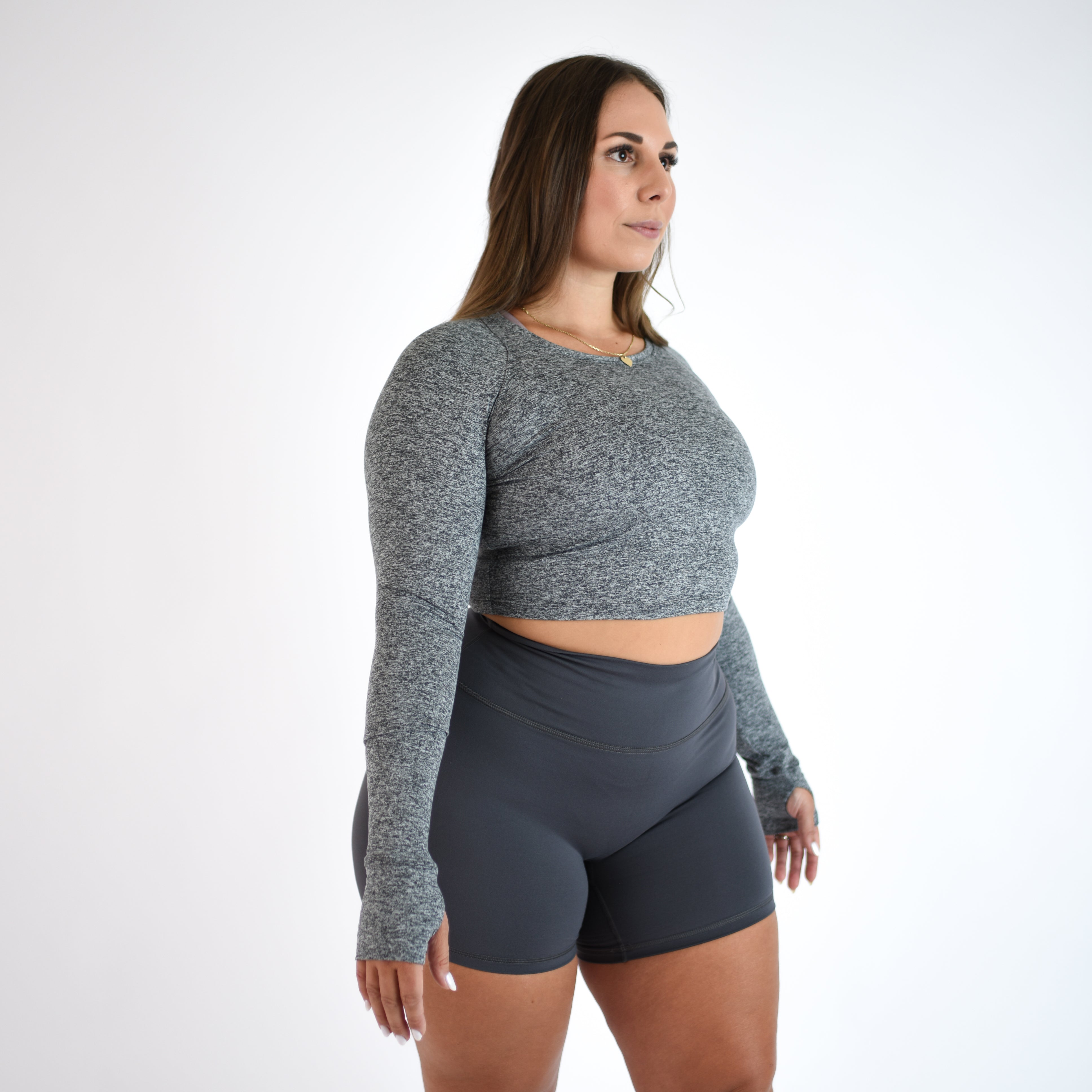 Gray Women's Long Sleeve Shirt - Cropped - Foundation