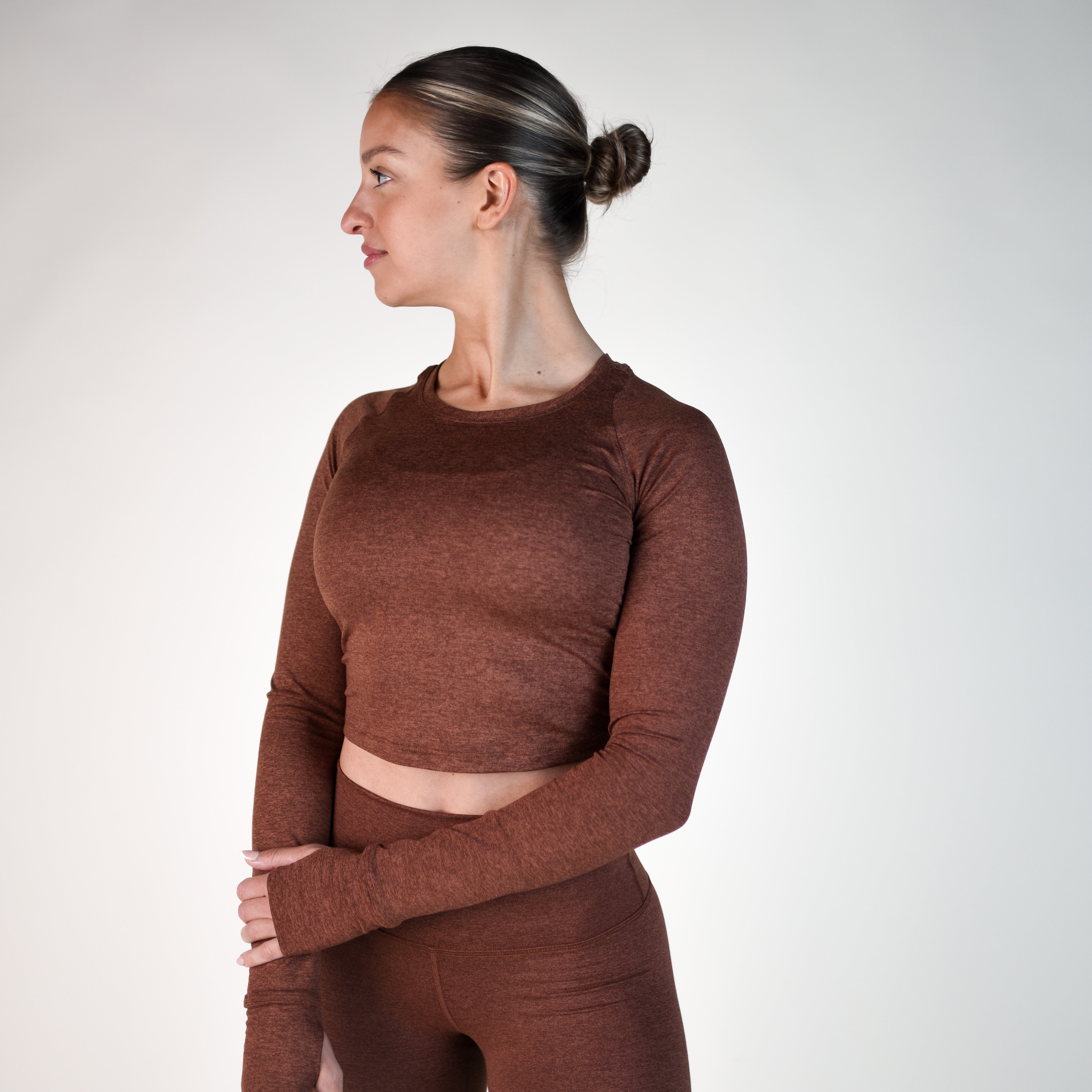 Heather Brown Women's Long Sleeve Shirt - Cropped - Foundation — FLEO