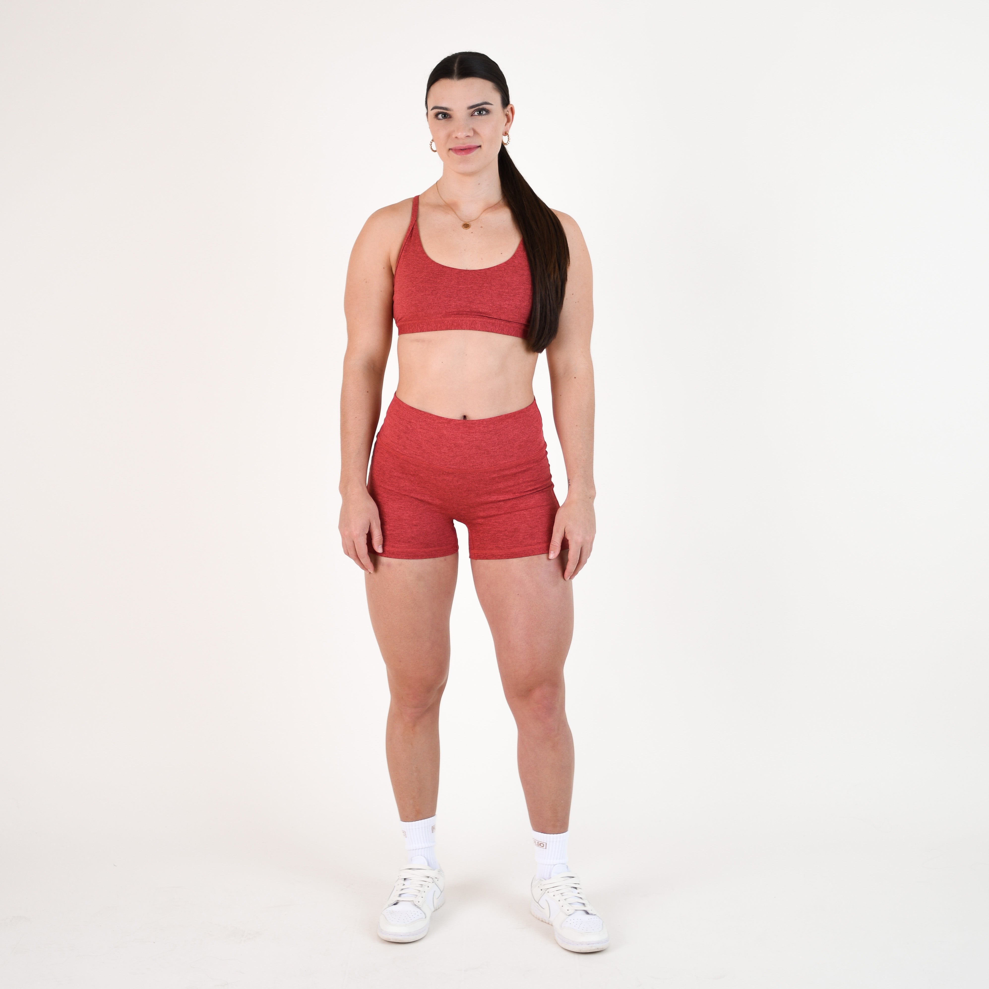 Heather Cardinal No Front Seam High Rise Spandex Shorts