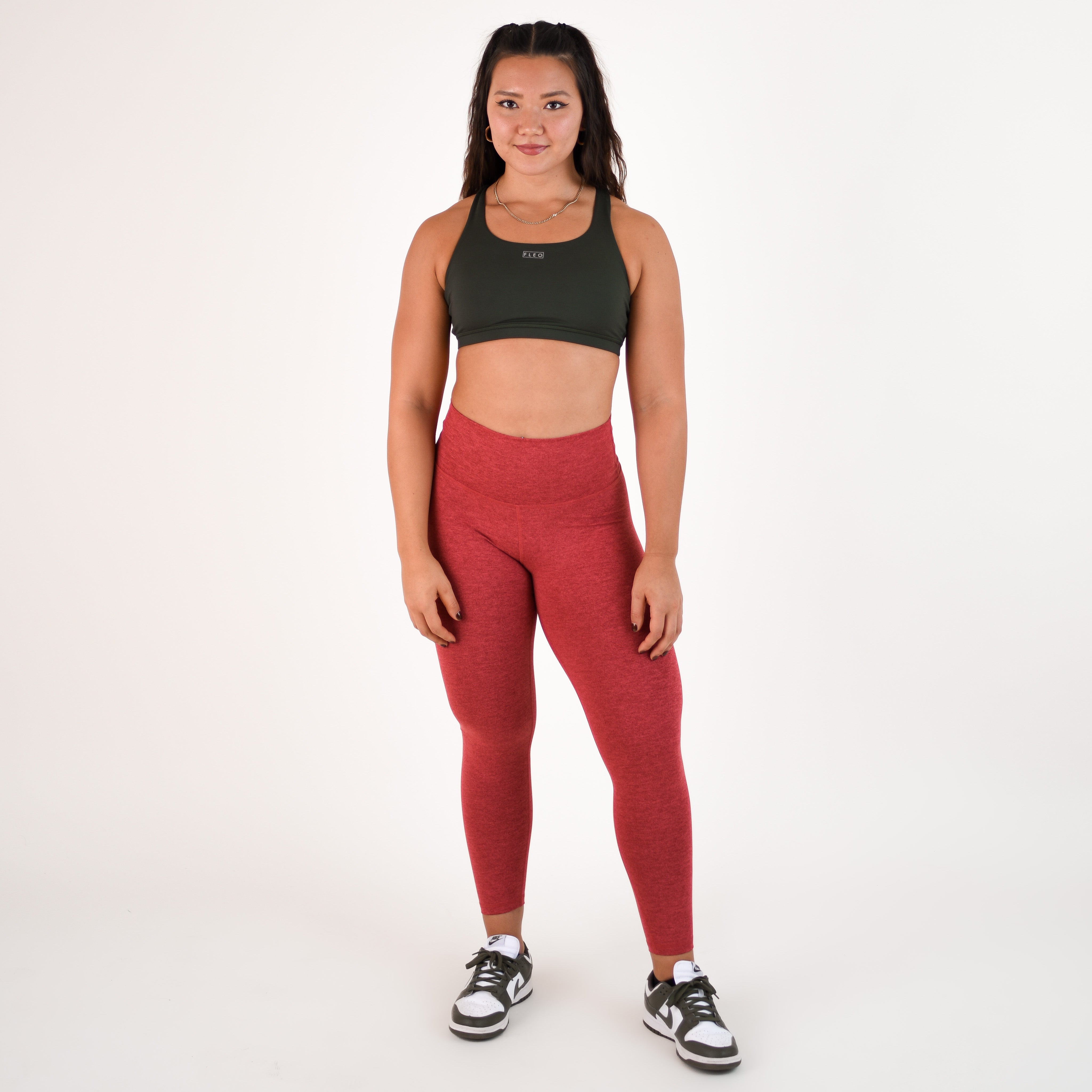 High Rise Work Out Heather Cardinal Red High Rise Workout Leggings — FLEO