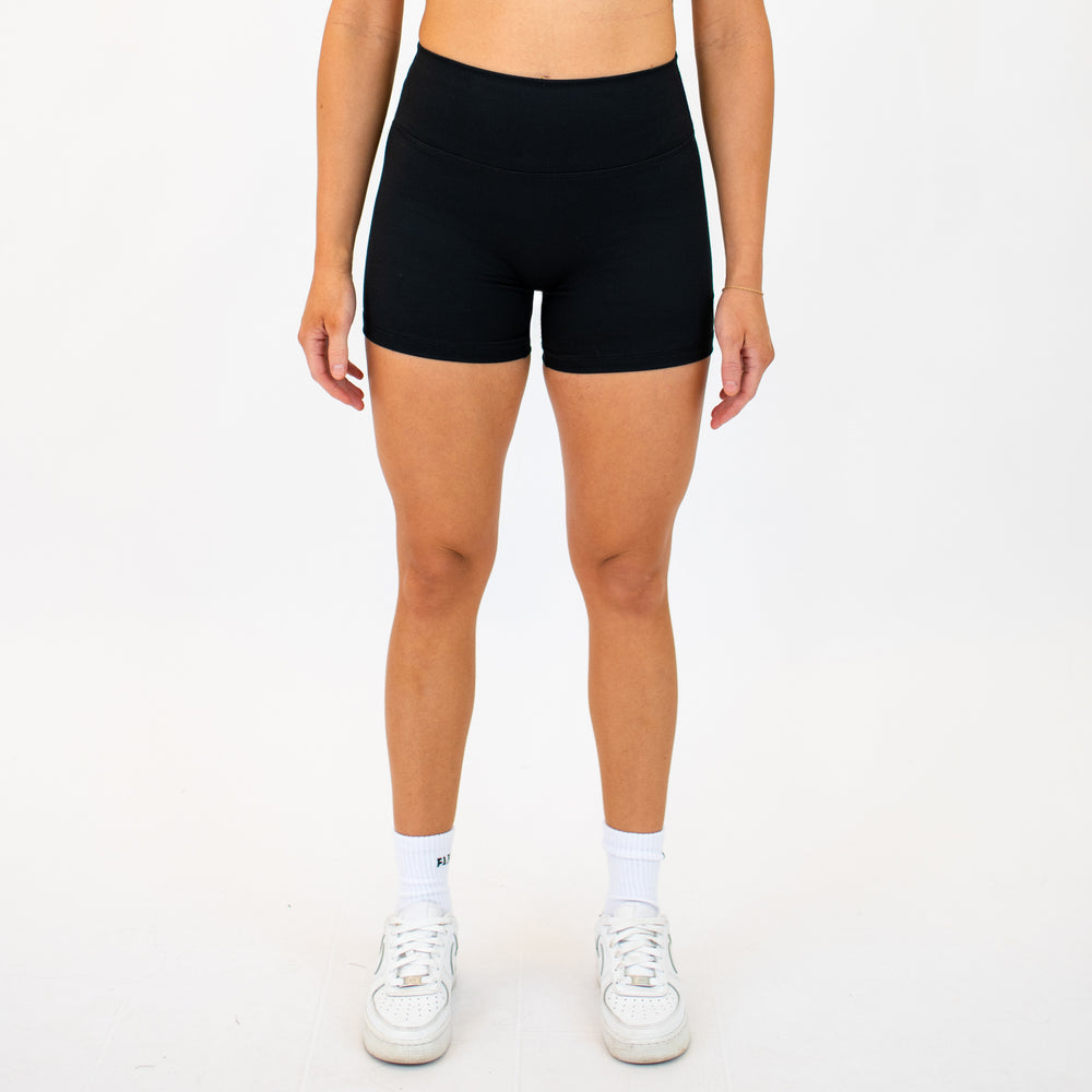 Black High Rise Spandex Shorts -1