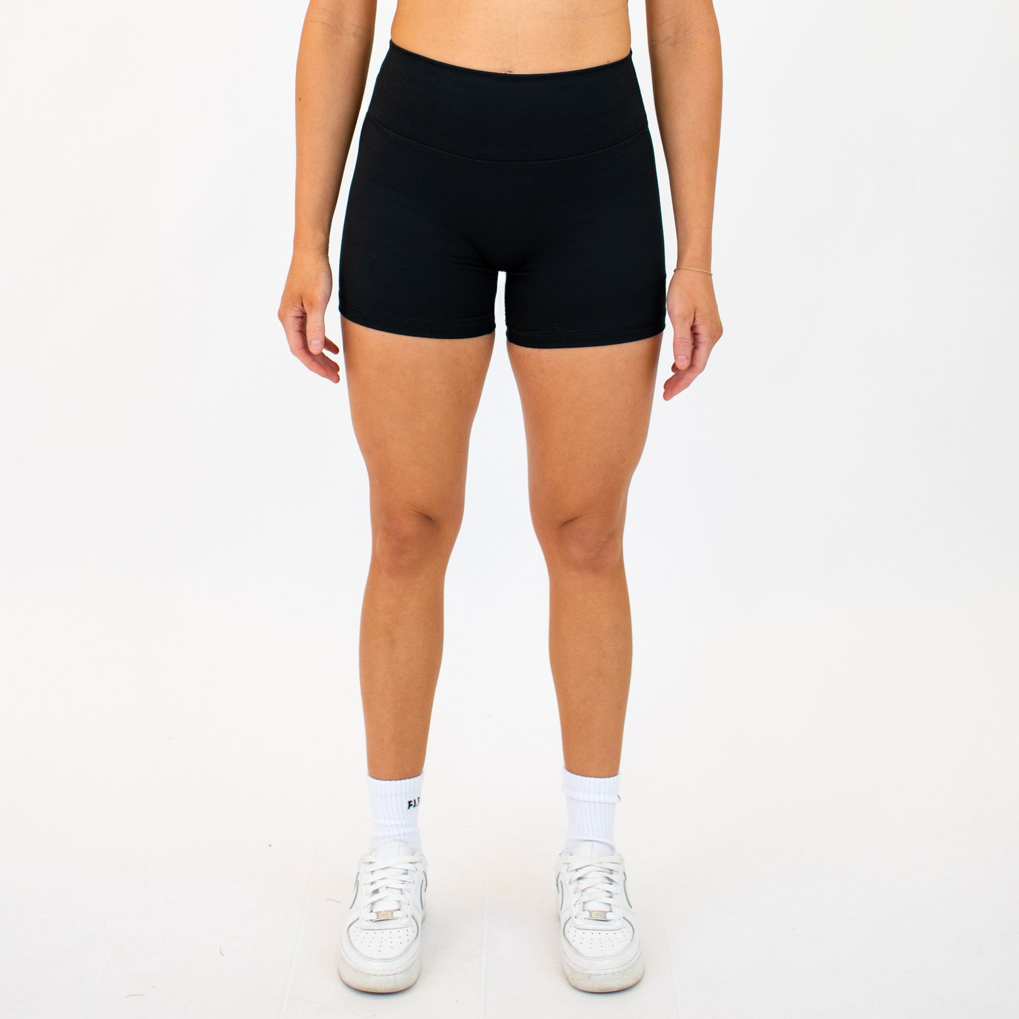 Black High Rise Spandex Shorts -1