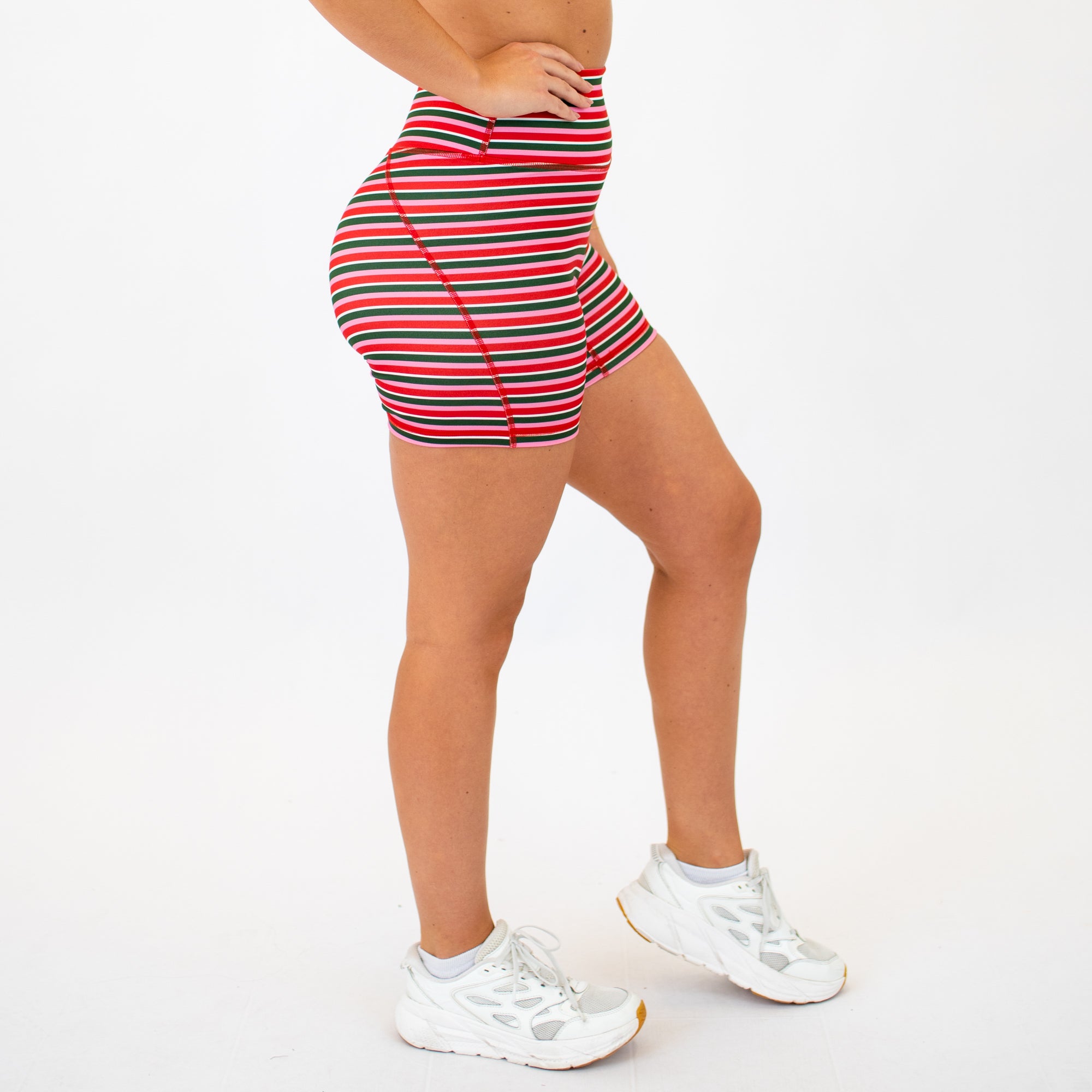 Merry Stripe No Front Seam High Rise Spandex Shorts -5