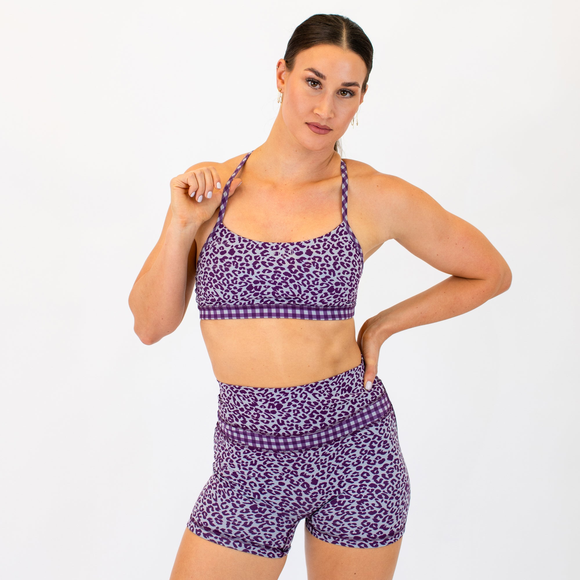Loop Back Sports Bra - Leopard Gingham -1