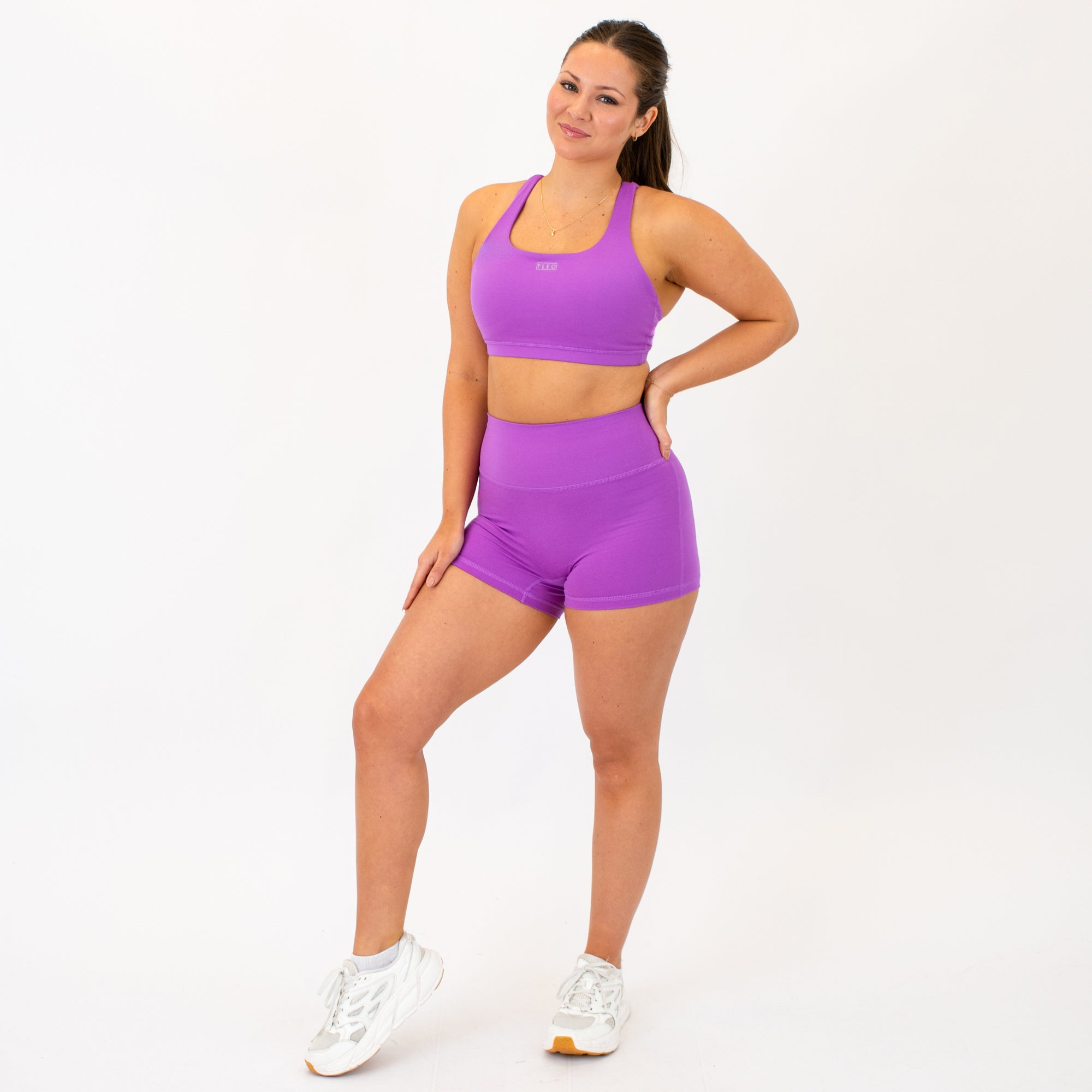 Neon Purple No Front Seam High Rise Spandex Shorts -3
