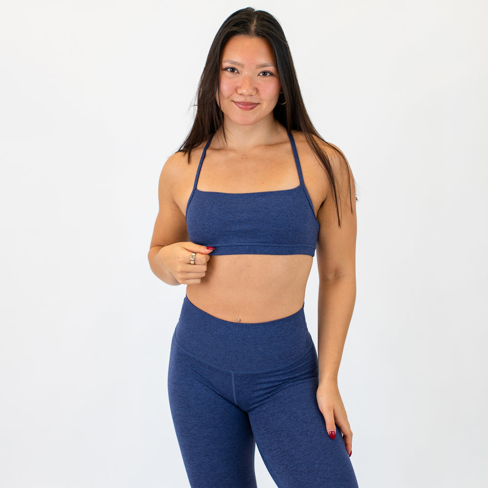 X Back Sports Bra - Chloe in Heather Blue Aura -1