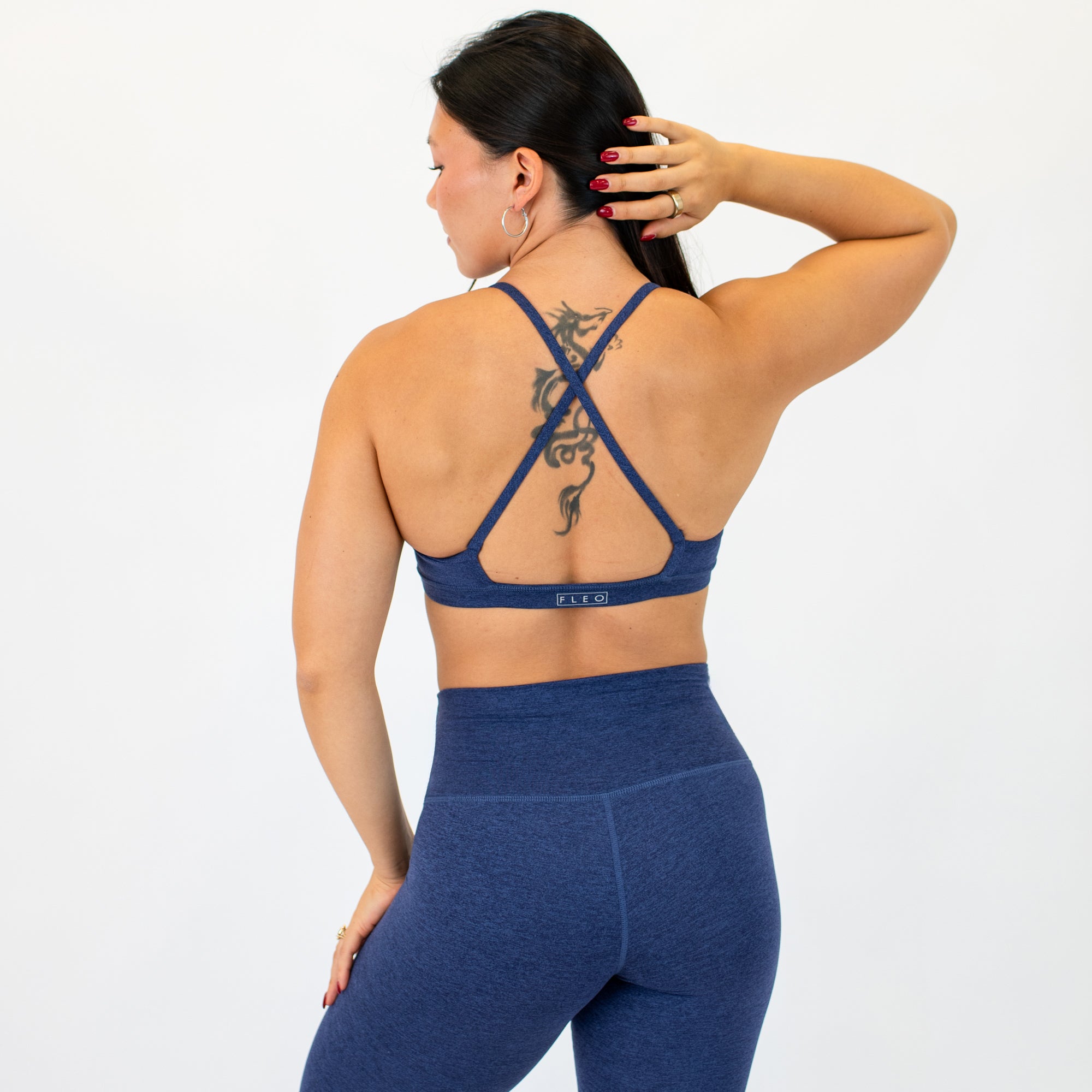 X Back Sports Bra - Chloe in Heather Blue Aura -2