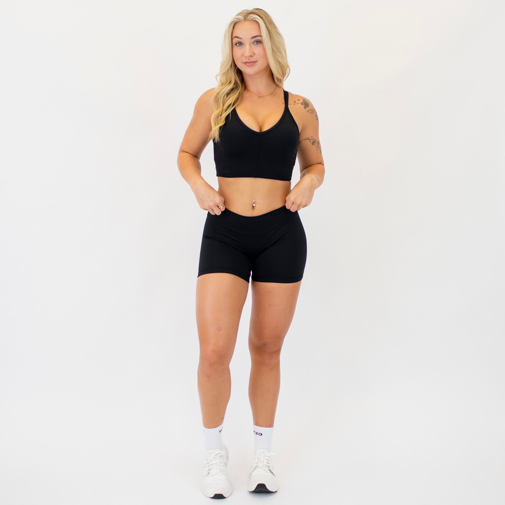 Black No Front Seam Mid Rise Spandex Shorts