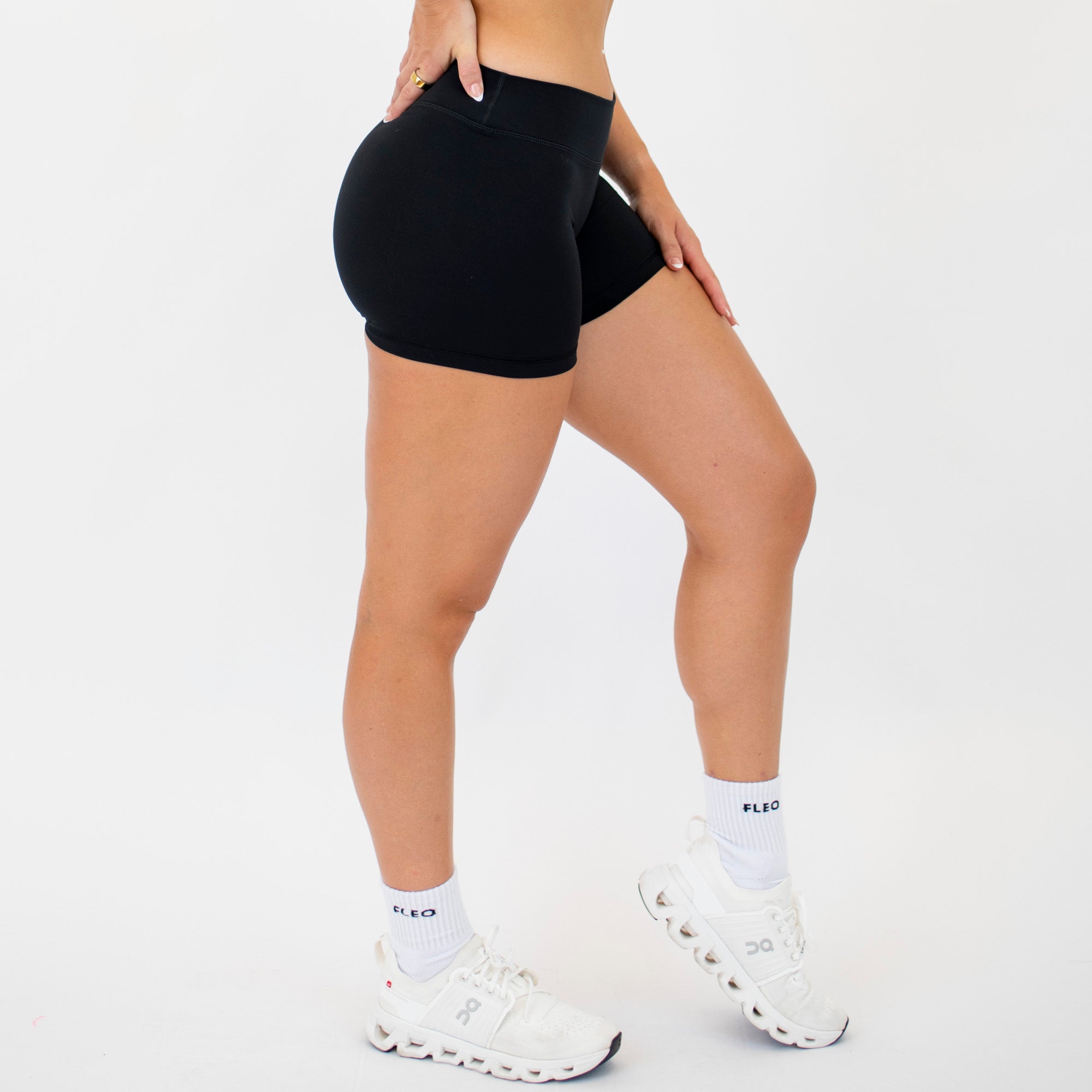 Black No Front Seam Mid Rise Spandex Shorts